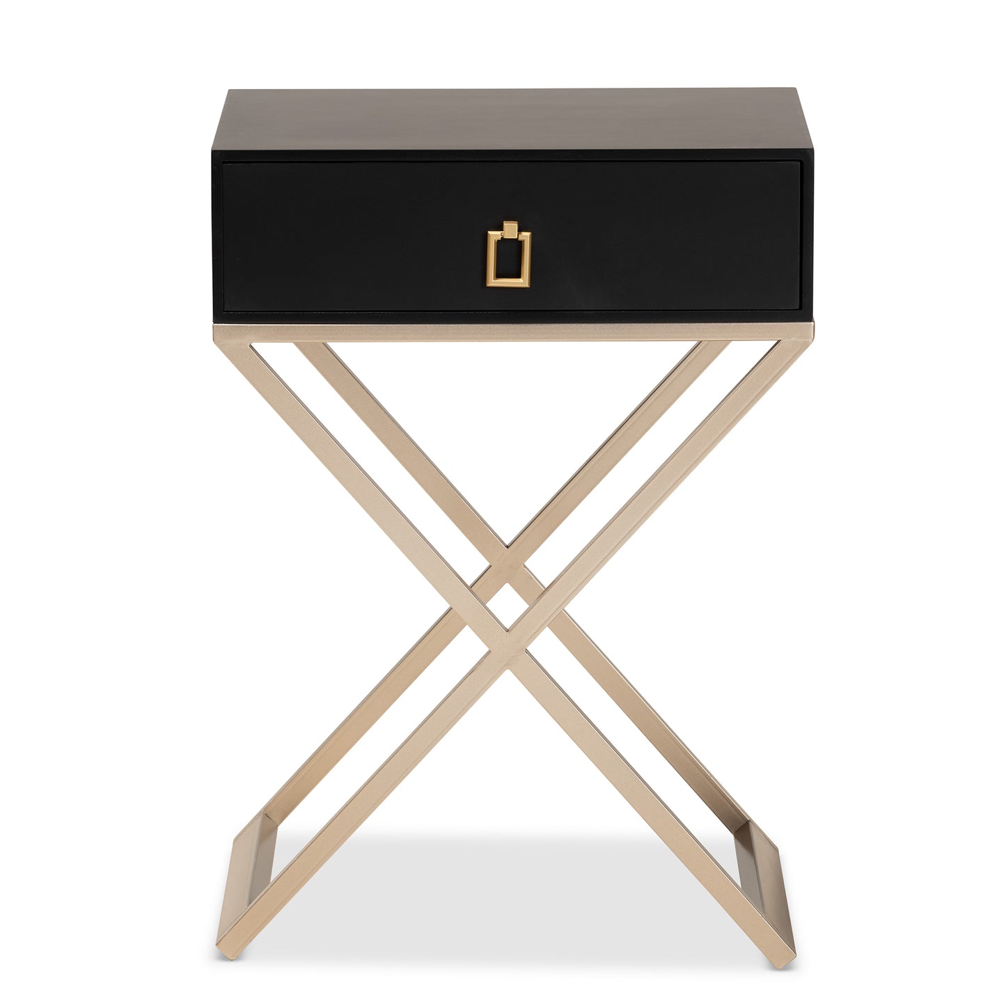 Baxton Studio Patricia Modern and Contemporary Black Finished Wood and Powder Coated Brass Effect Metal 1-Drawer End Table | Cabinets | Modishstore - 6