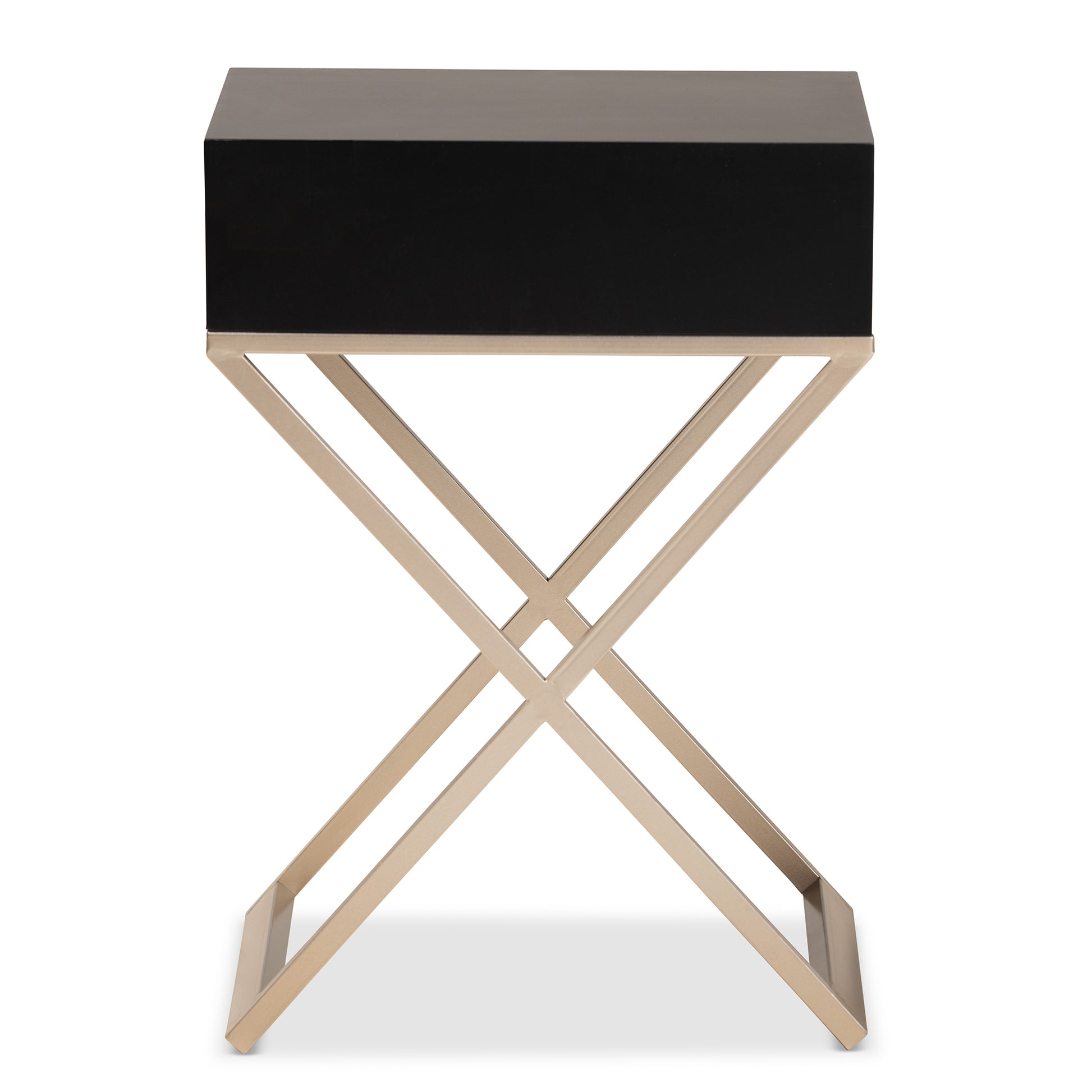 Baxton Studio Patricia Modern and Contemporary Black Finished Wood and Powder Coated Brass Effect Metal 1-Drawer End Table | Cabinets | Modishstore - 8