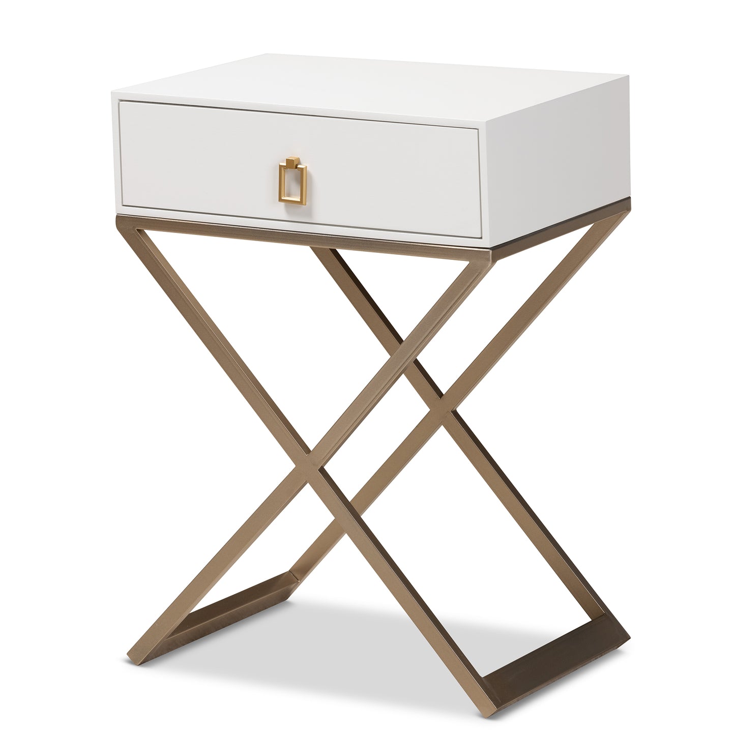 Baxton Studio Patricia Modern and Contemporary White Finished Wood and Powder Coated Brass Effect Metal 1-Drawer End Table | Cabinets | Modishstore - 4