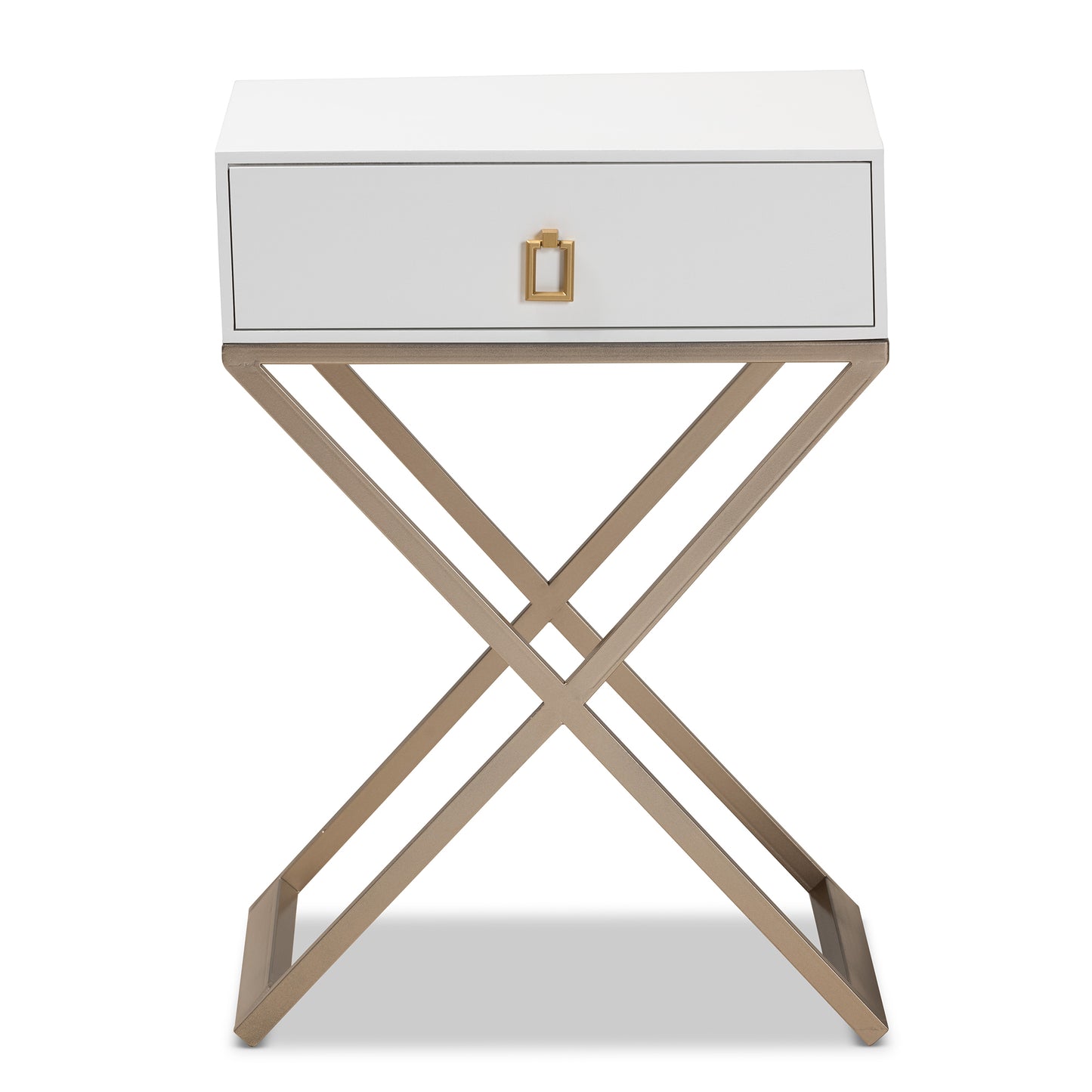 Baxton Studio Patricia Modern and Contemporary White Finished Wood and Powder Coated Brass Effect Metal 1-Drawer End Table | Cabinets | Modishstore - 6