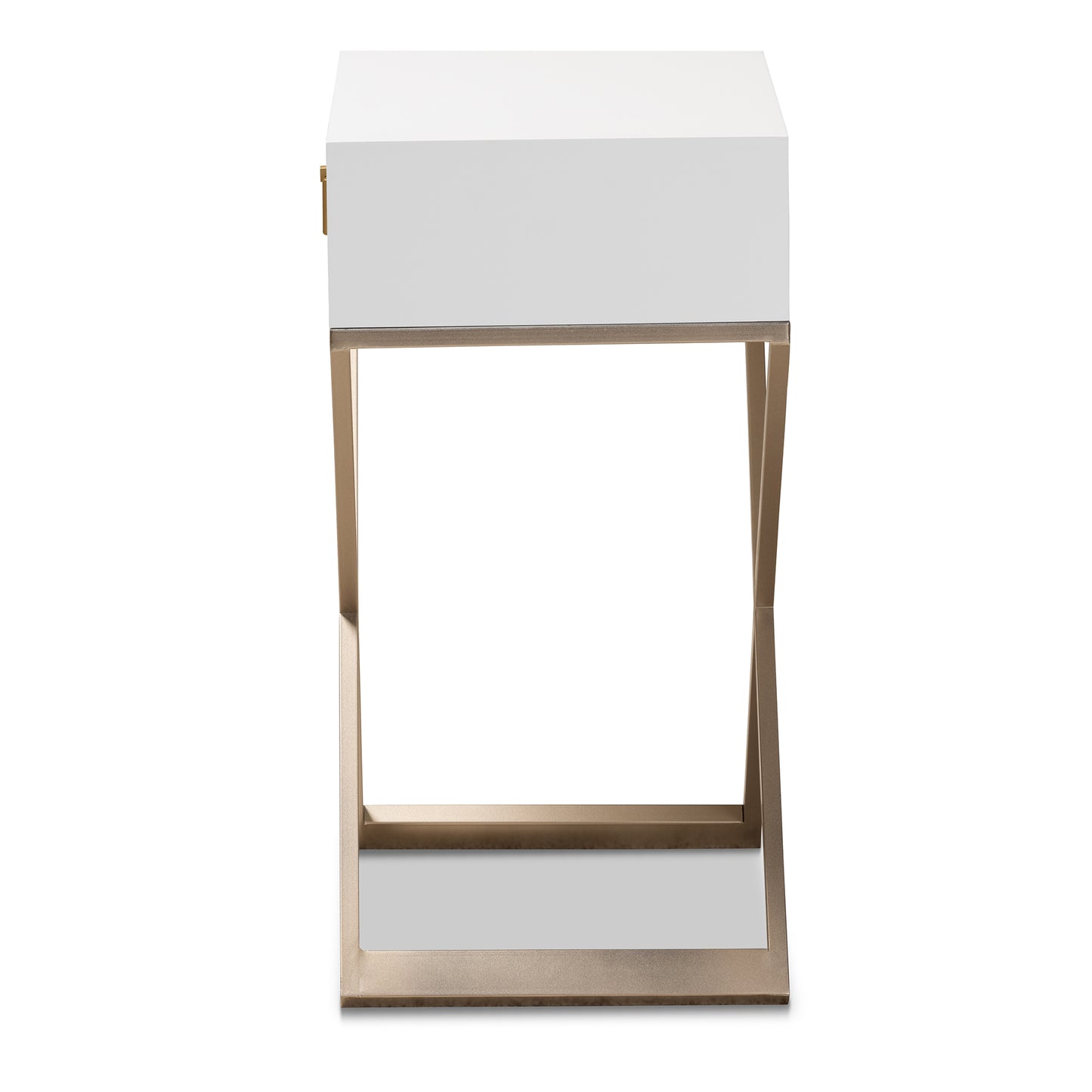 Baxton Studio Patricia Modern and Contemporary White Finished Wood and Powder Coated Brass Effect Metal 1-Drawer End Table | Cabinets | Modishstore - 7