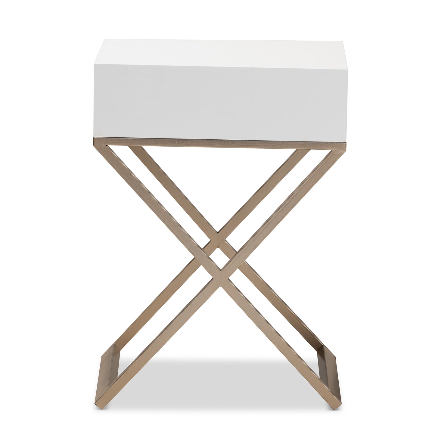 Baxton Studio Patricia Modern and Contemporary White Finished Wood and Powder Coated Brass Effect Metal 1-Drawer End Table | Cabinets | Modishstore - 8