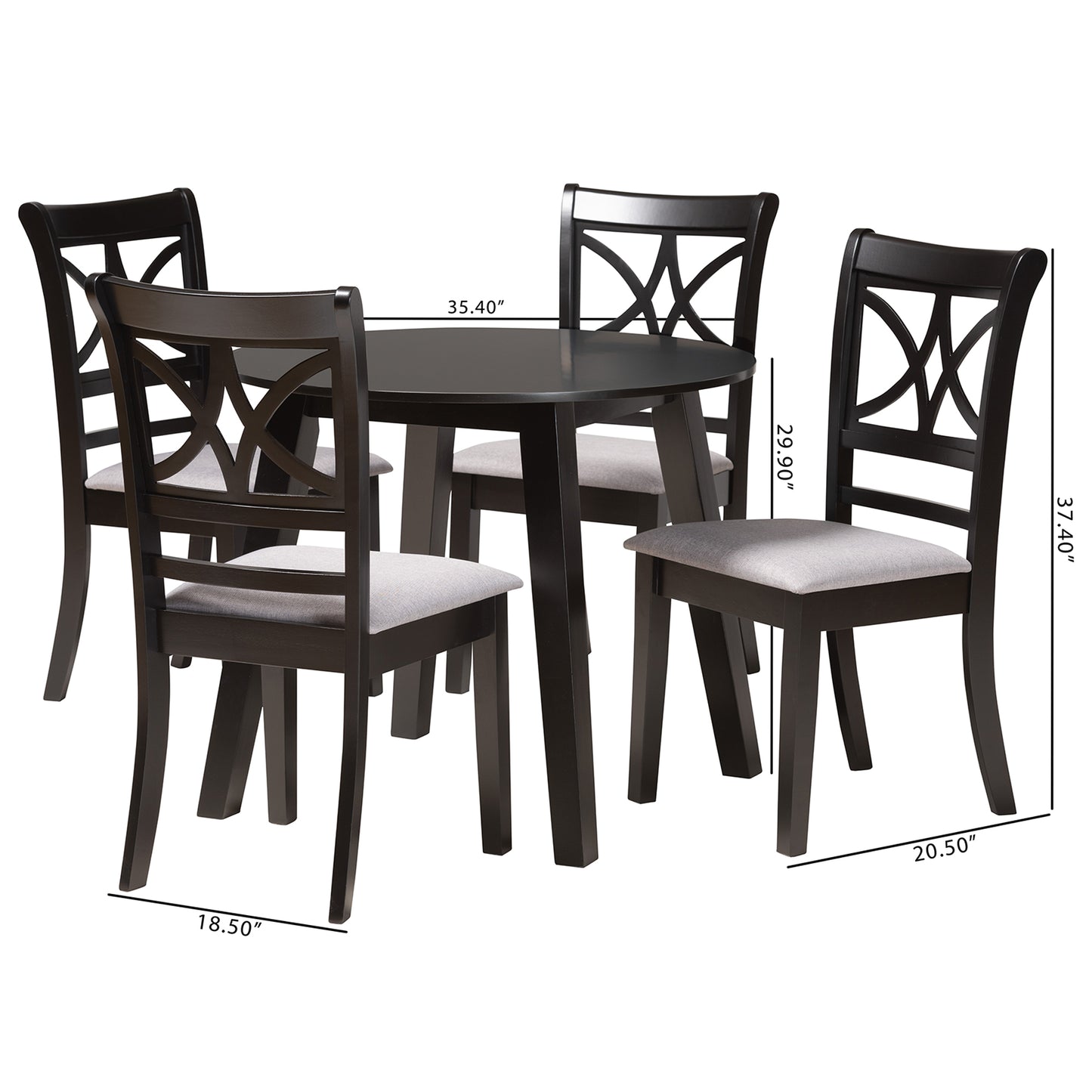 Baxton Studio Brooke Modern Grey Fabric and Dark Brown Finished Wood 5-Piece Dining Set | Dining Sets | Modishstore - 3