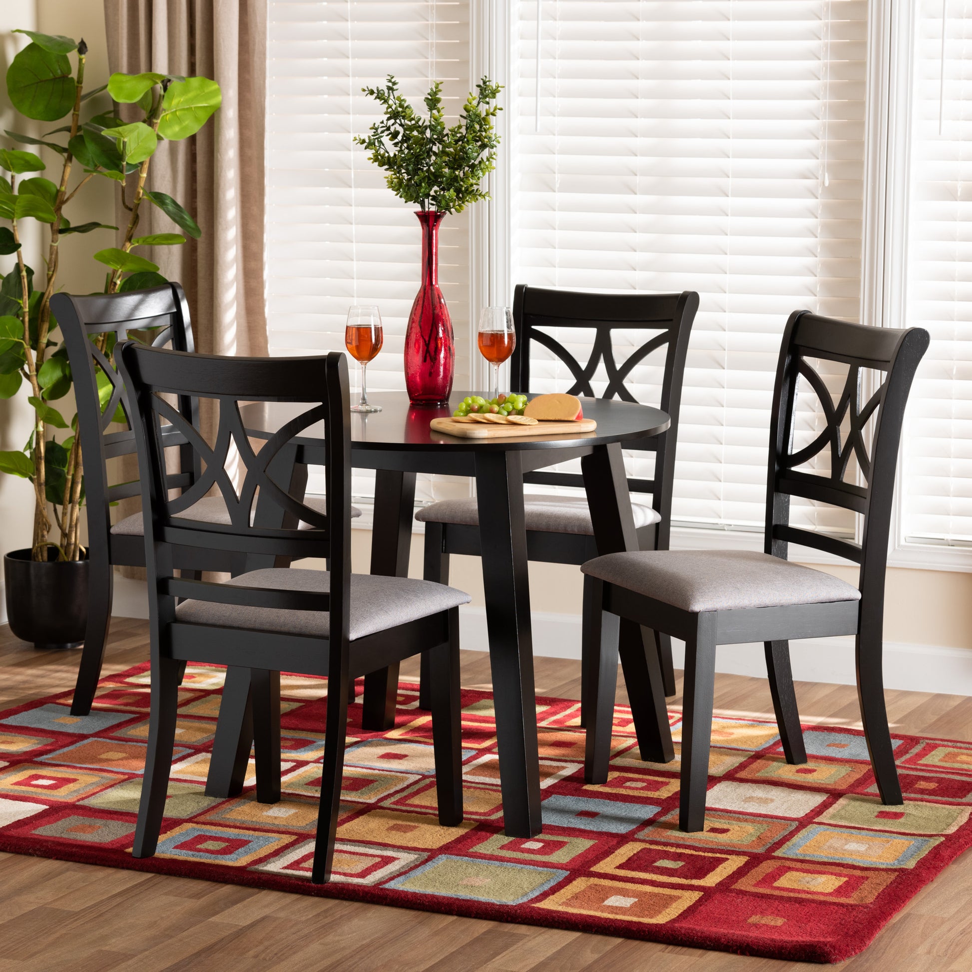 Baxton Studio Brooke Modern Grey Fabric and Dark Brown Finished Wood 5-Piece Dining Set | Dining Sets | Modishstore