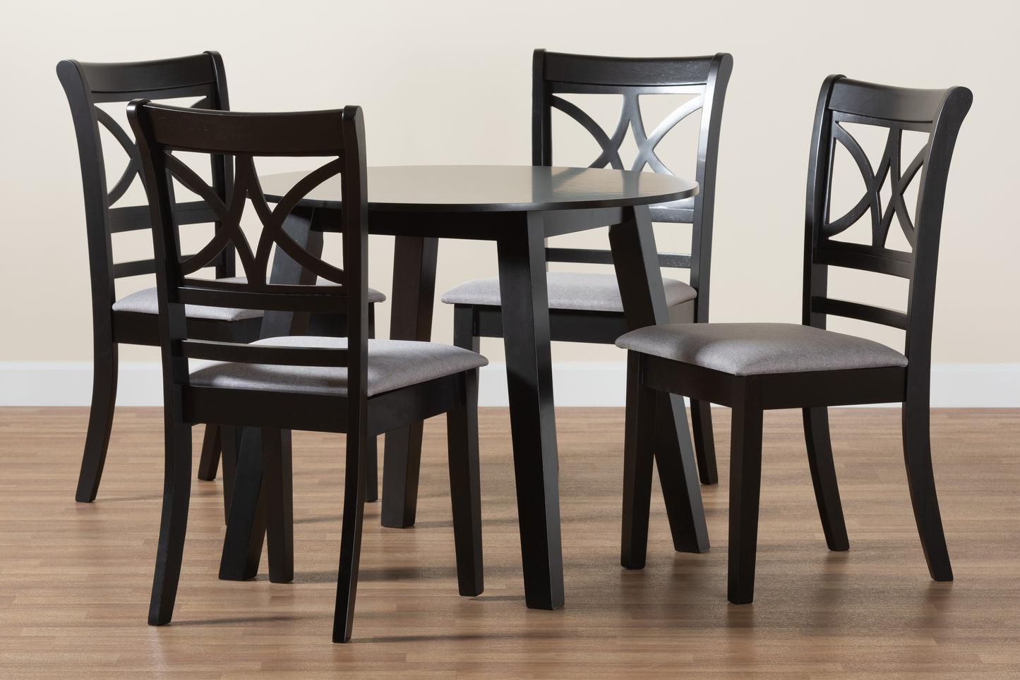 Baxton Studio Brooke Modern Grey Fabric and Dark Brown Finished Wood 5-Piece Dining Set | Dining Sets | Modishstore - 2