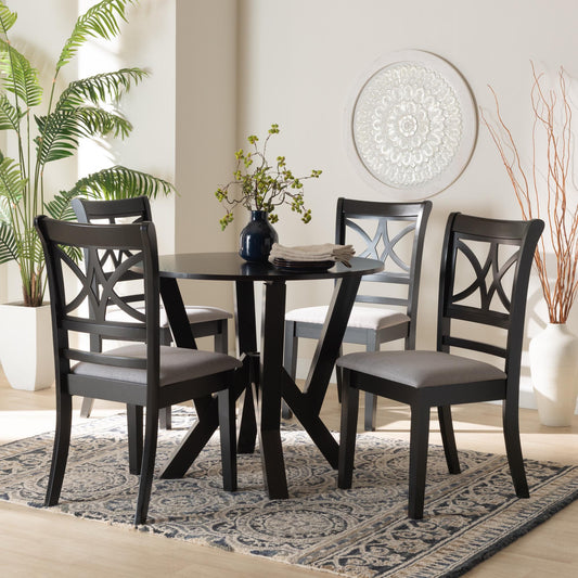 Baxton Studio Mari Modern Grey Fabric and Dark Brown Finished Wood 5-Piece Dining Set | Dining Sets | Modishstore