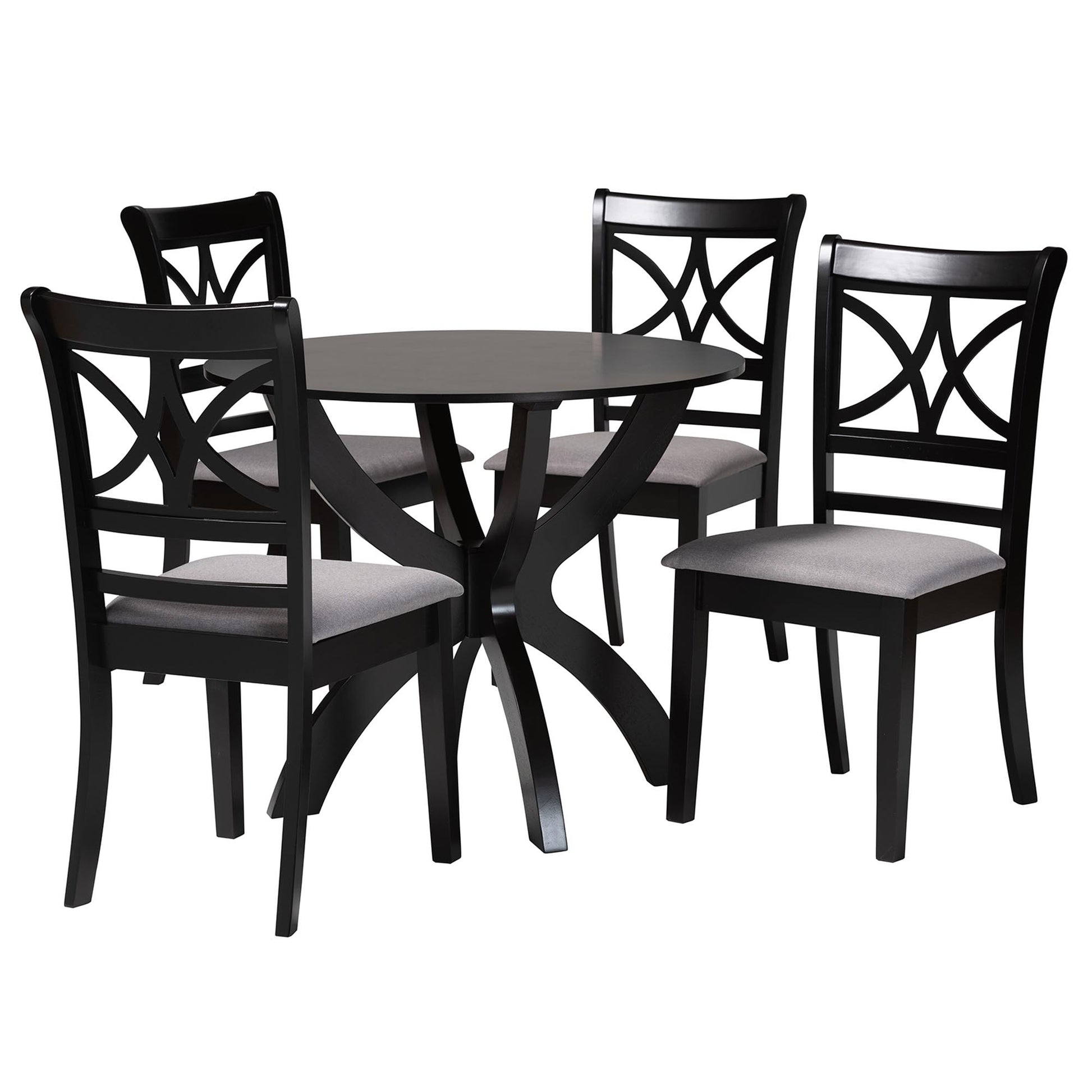 Baxton Studio Noemi Modern Grey Fabric and Dark Brown Finished Wood 5-Piece Dining Set | Dining Sets | Modishstore - 2