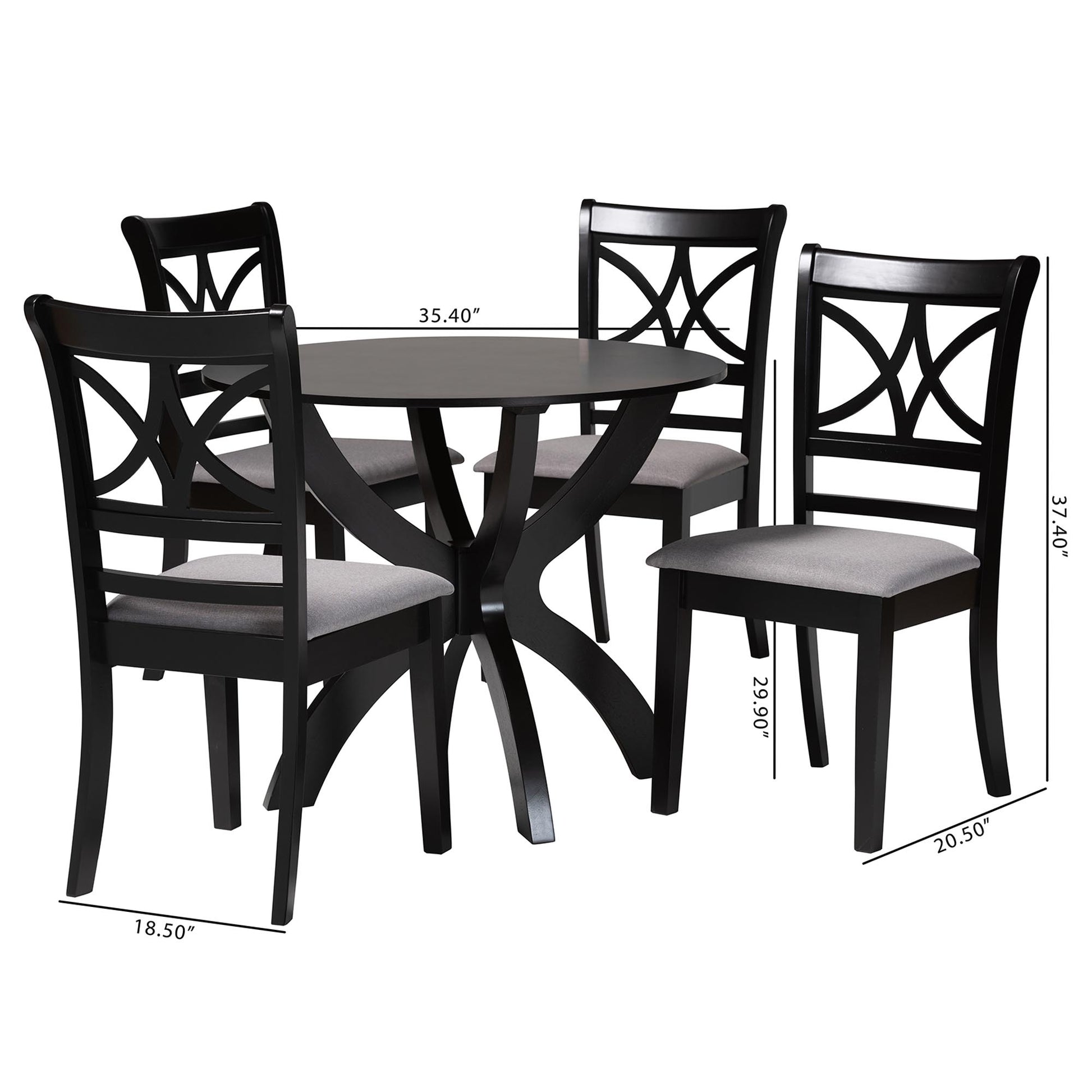 Baxton Studio Noemi Modern Grey Fabric and Dark Brown Finished Wood 5-Piece Dining Set | Dining Sets | Modishstore - 10