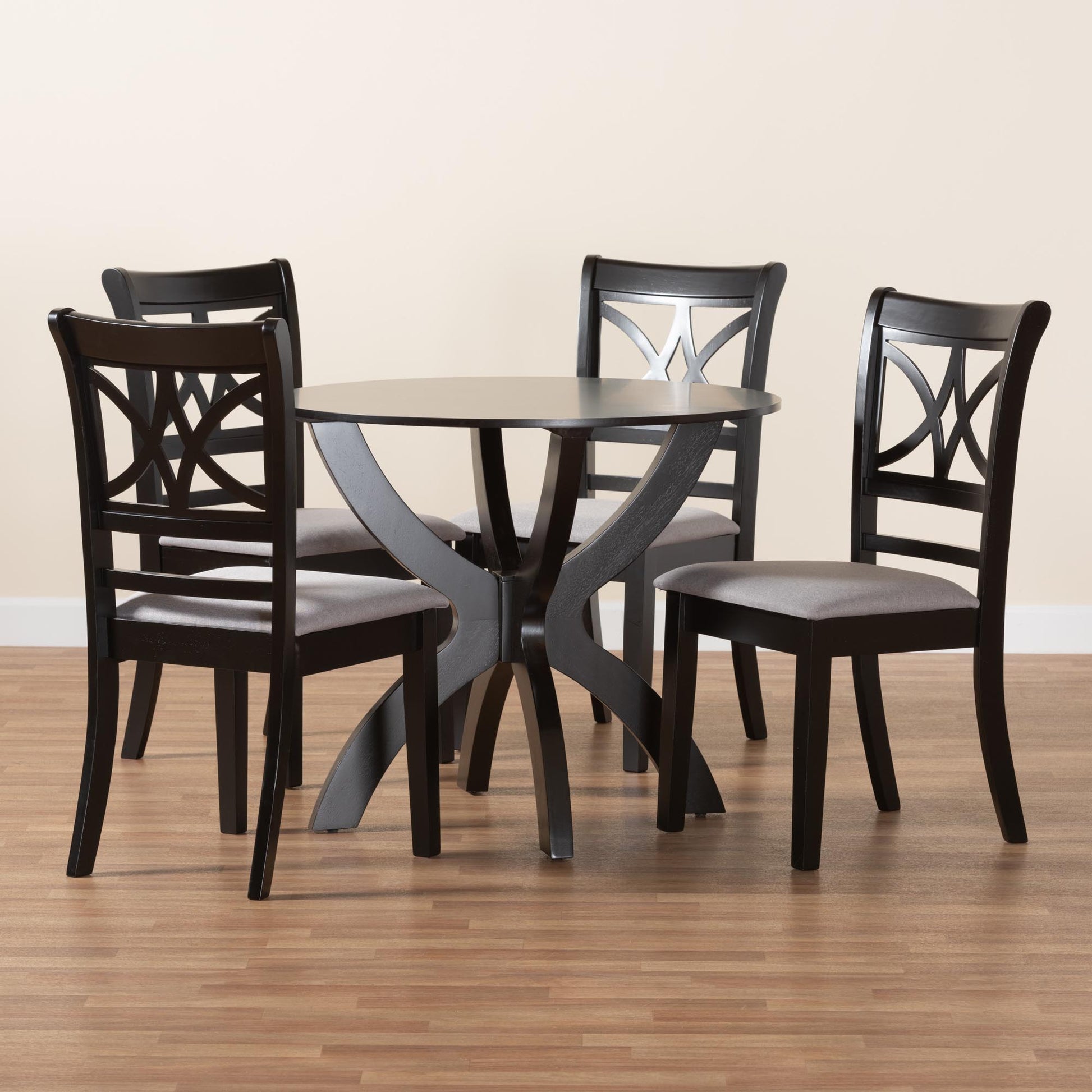 Baxton Studio Noemi Modern Grey Fabric and Dark Brown Finished Wood 5-Piece Dining Set | Dining Sets | Modishstore - 9