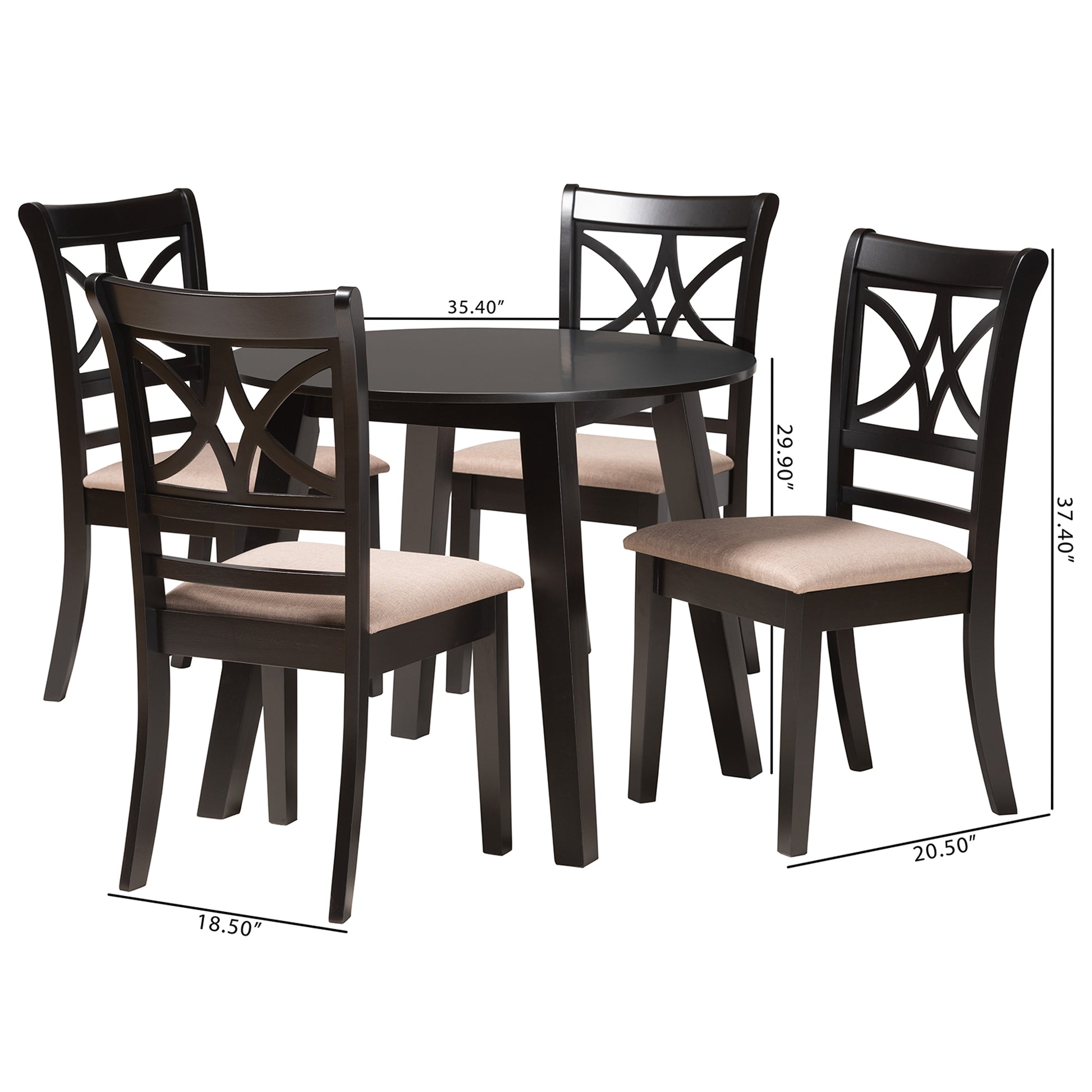 Baxton Studio Brooke Modern Beige Fabric and Dark Brown Finished Wood 5-Piece Dining Set | Dining Sets | Modishstore - 3