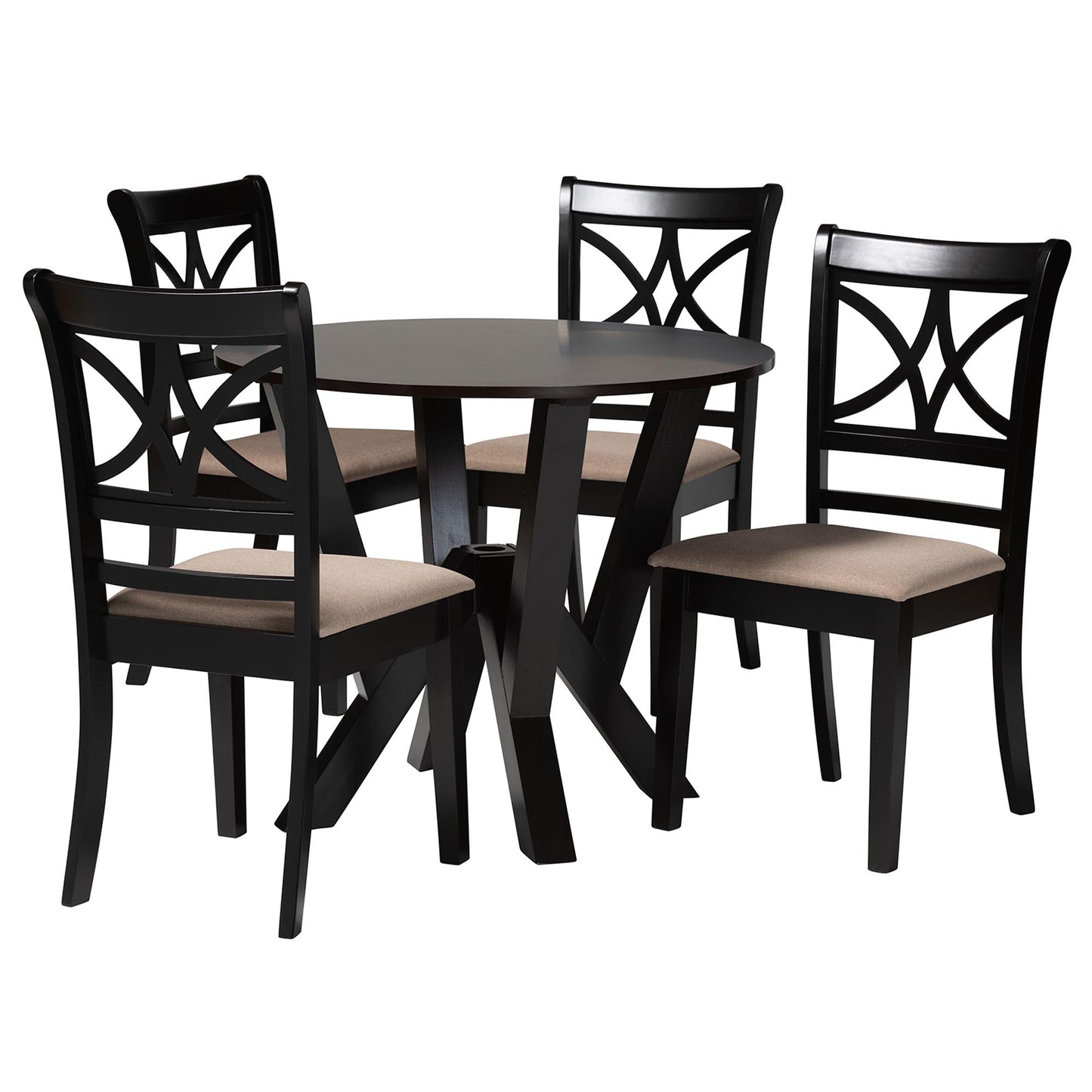 Baxton Studio Mari Modern Beige Fabric and Dark Brown Finished Wood 5-Piece Dining Set | Dining Sets | Modishstore - 2