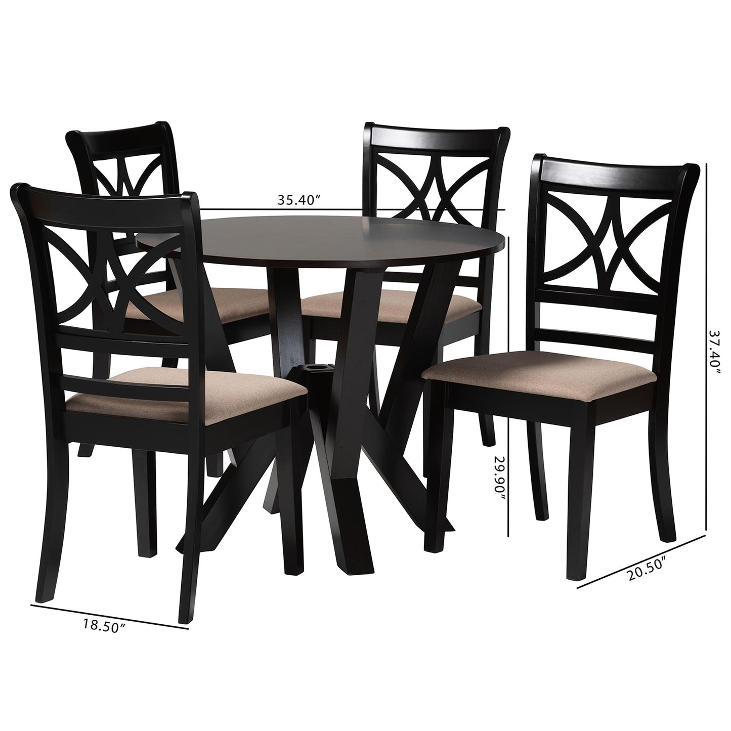 Baxton Studio Mari Modern Beige Fabric and Dark Brown Finished Wood 5-Piece Dining Set | Dining Sets | Modishstore - 10