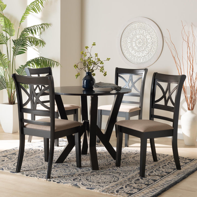 Baxton Studio Mari Modern Beige Fabric and Dark Brown Finished Wood 5-Piece Dining Set | Dining Sets | Modishstore