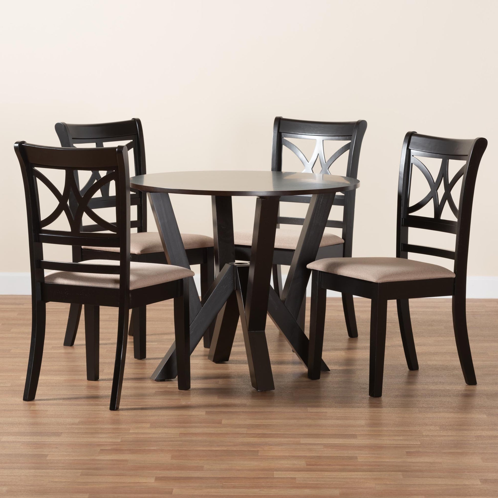 Baxton Studio Mari Modern Beige Fabric and Dark Brown Finished Wood 5-Piece Dining Set | Dining Sets | Modishstore - 9