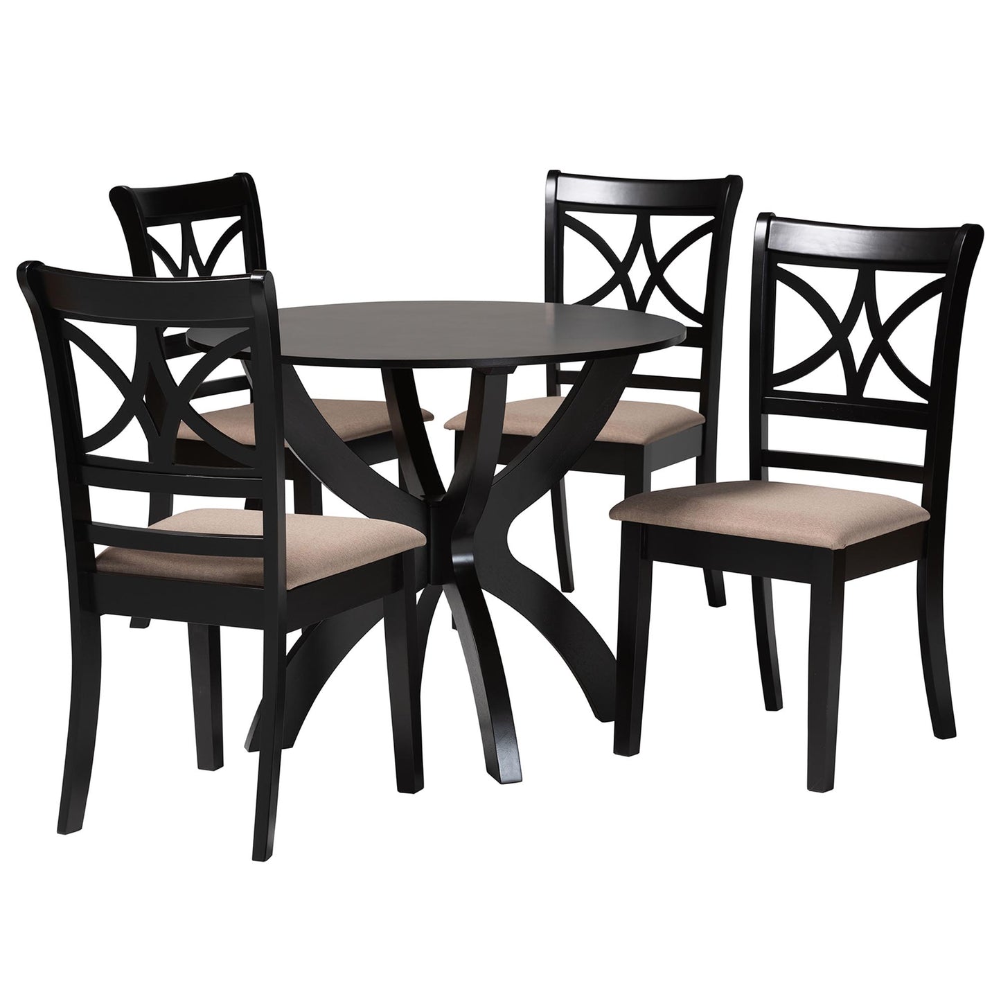 Baxton Studio Noemi Modern Beige Fabric and Dark Brown Finished Wood 5-Piece Dining Set | Dining Sets | Modishstore - 4