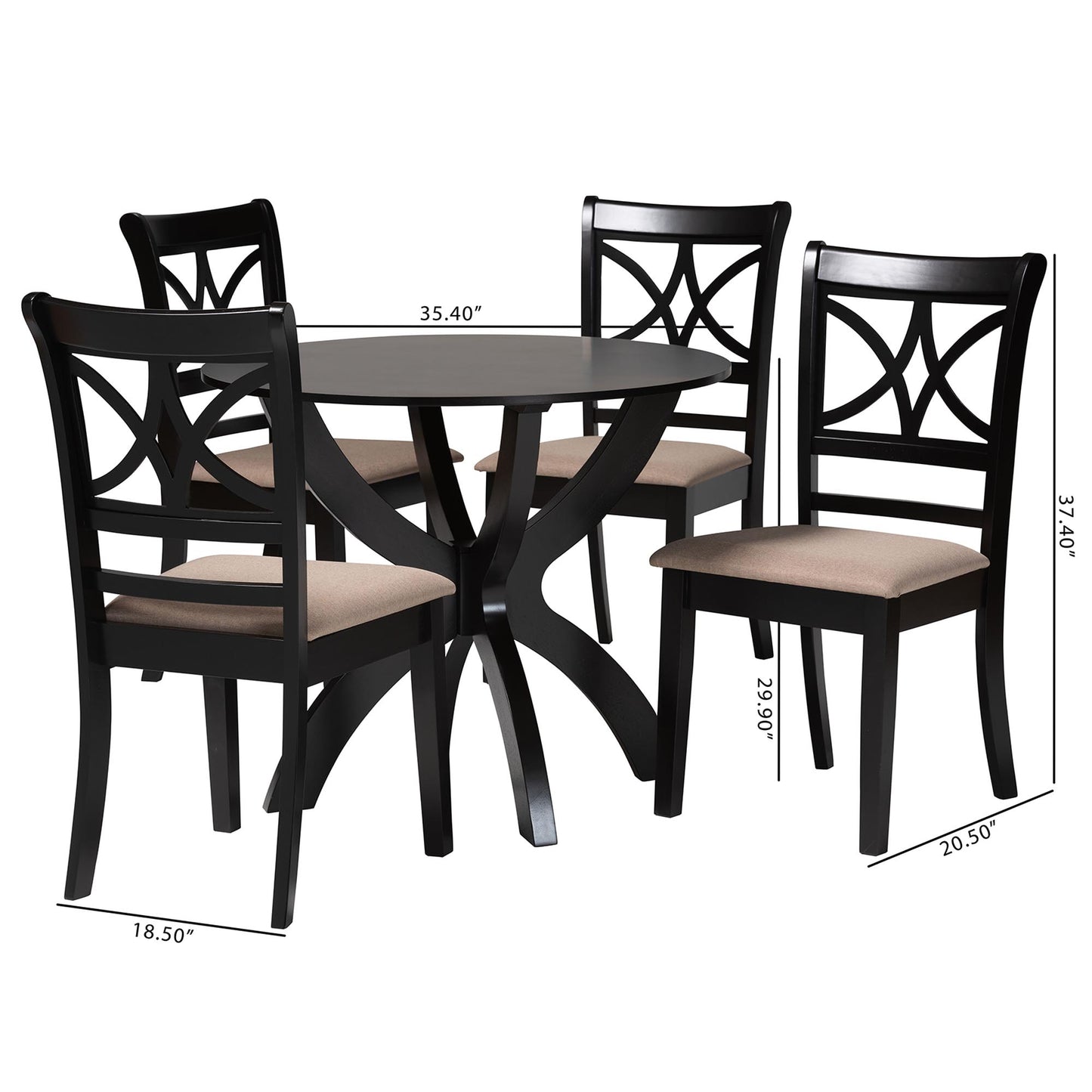 Baxton Studio Noemi Modern Beige Fabric and Dark Brown Finished Wood 5-Piece Dining Set | Dining Sets | Modishstore - 3