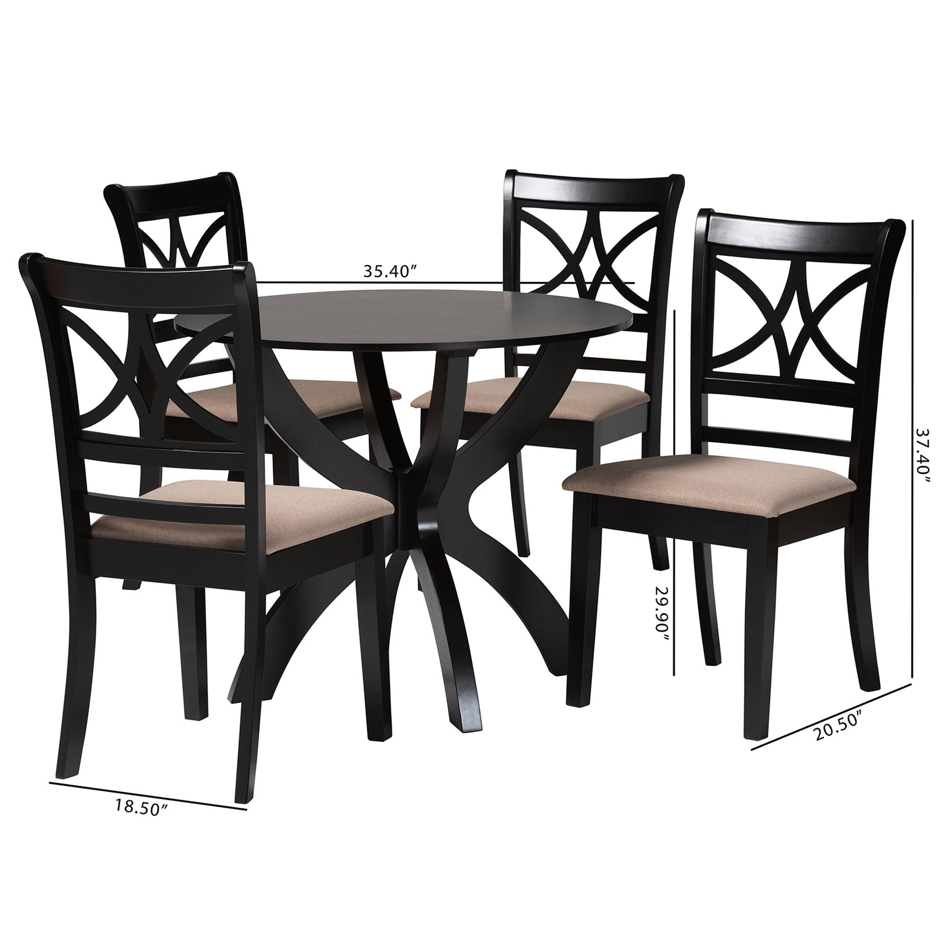 Baxton Studio Noemi Modern Beige Fabric and Dark Brown Finished Wood 5-Piece Dining Set | Dining Sets | Modishstore - 3