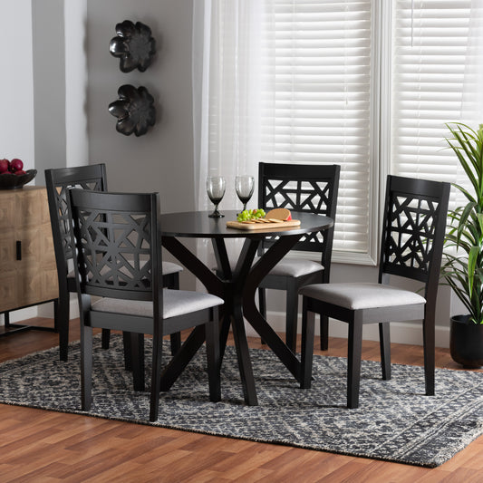 Baxton Studio Karel Modern Grey Fabric and Espresso Brown Finished Wood 5-Piece Dining Set | Dining Sets | Modishstore