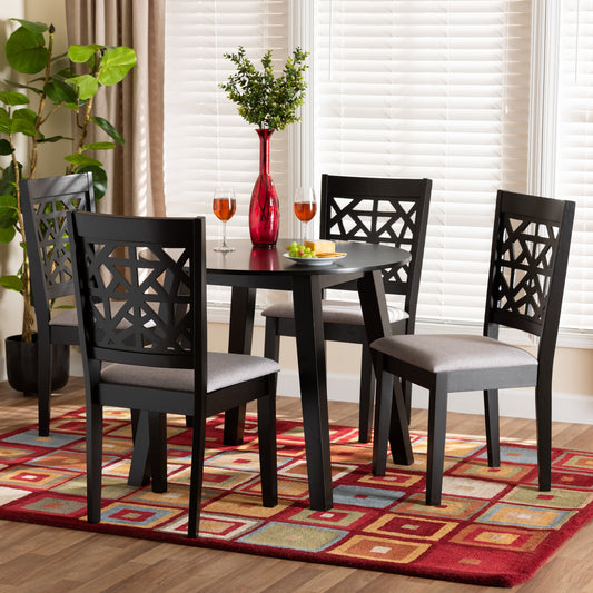 Baxton Studio Aiden Modern Grey Fabric and Dark Brown Finished Wood 5-Piece Dining Set | Dining Sets | Modishstore