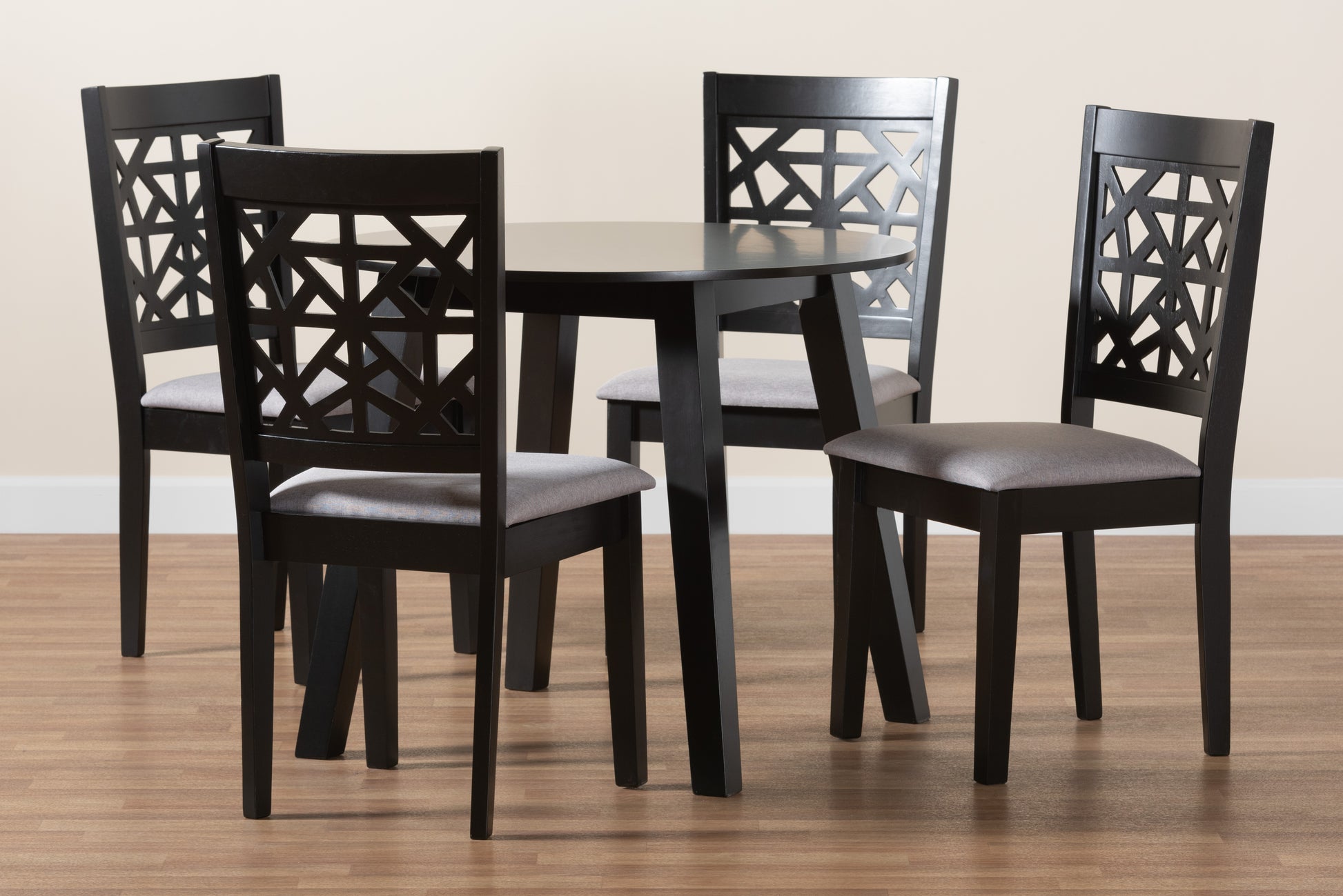 Baxton Studio Aiden Modern Grey Fabric and Dark Brown Finished Wood 5-Piece Dining Set | Dining Sets | Modishstore - 2