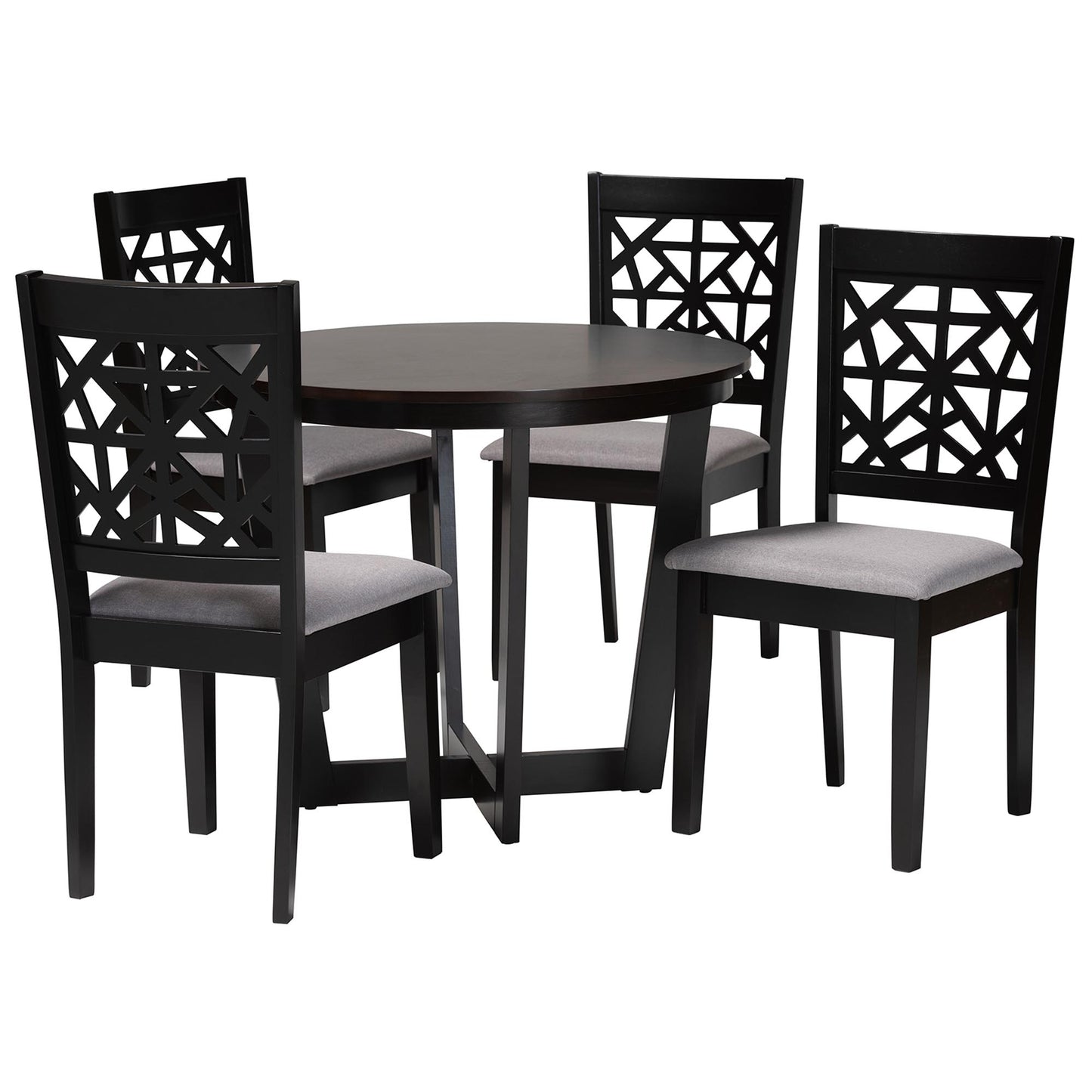 Baxton Studio Jamie Moden Grey Fabric and Dark Brown Finished Wood 5-Piece Dining Set | Dining Sets | Modishstore - 4