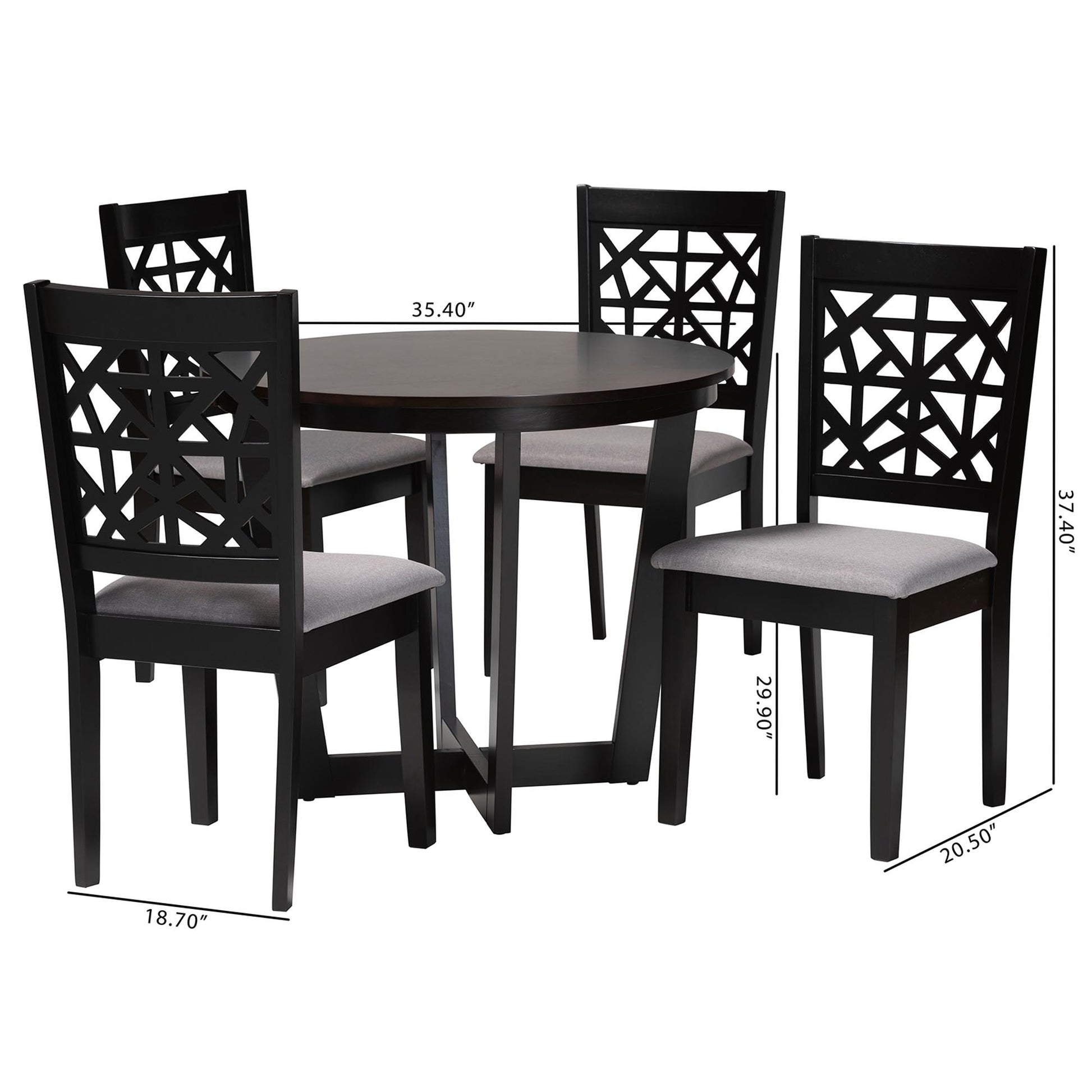 Baxton Studio Jamie Moden Grey Fabric and Dark Brown Finished Wood 5-Piece Dining Set | Dining Sets | Modishstore - 3