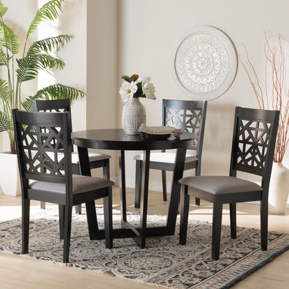 Baxton Studio Jamie Moden Grey Fabric and Dark Brown Finished Wood 5-Piece Dining Set | Dining Sets | Modishstore