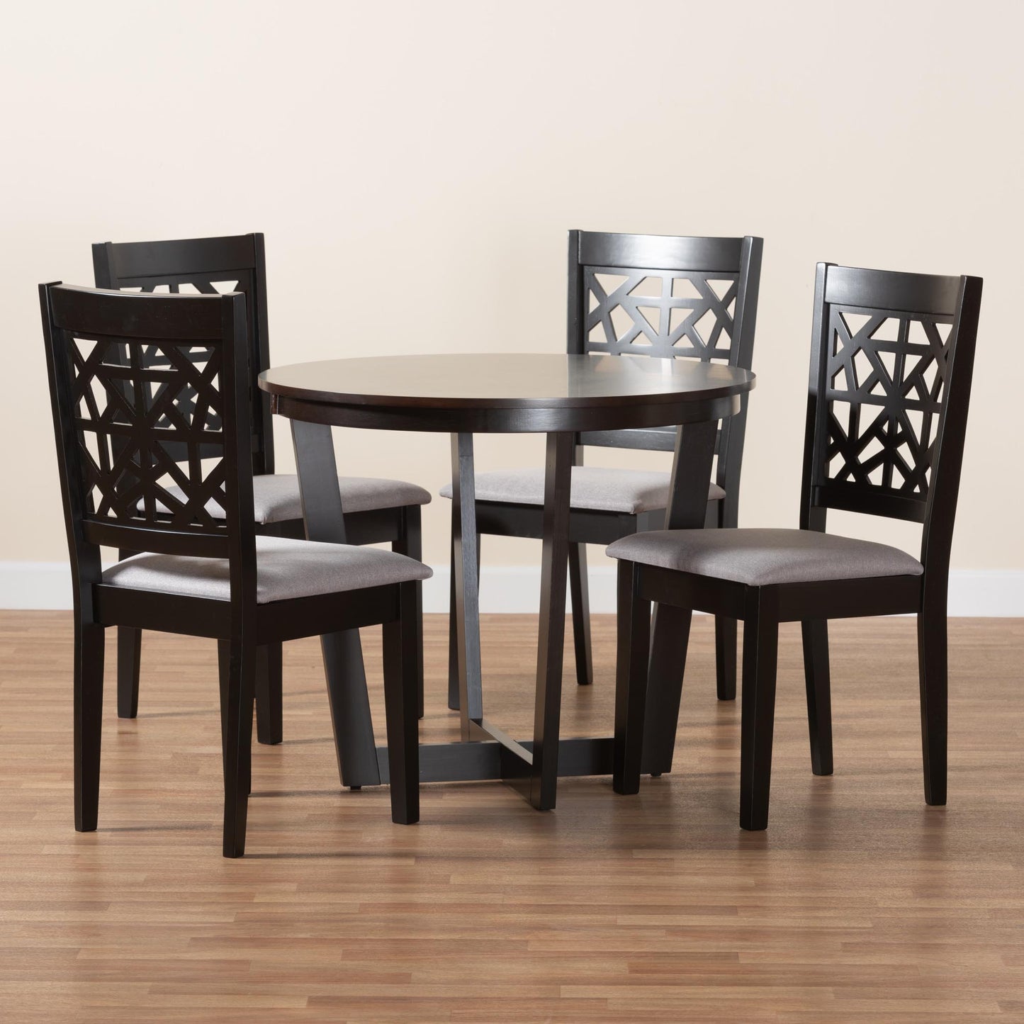 Baxton Studio Jamie Moden Grey Fabric and Dark Brown Finished Wood 5-Piece Dining Set | Dining Sets | Modishstore - 2