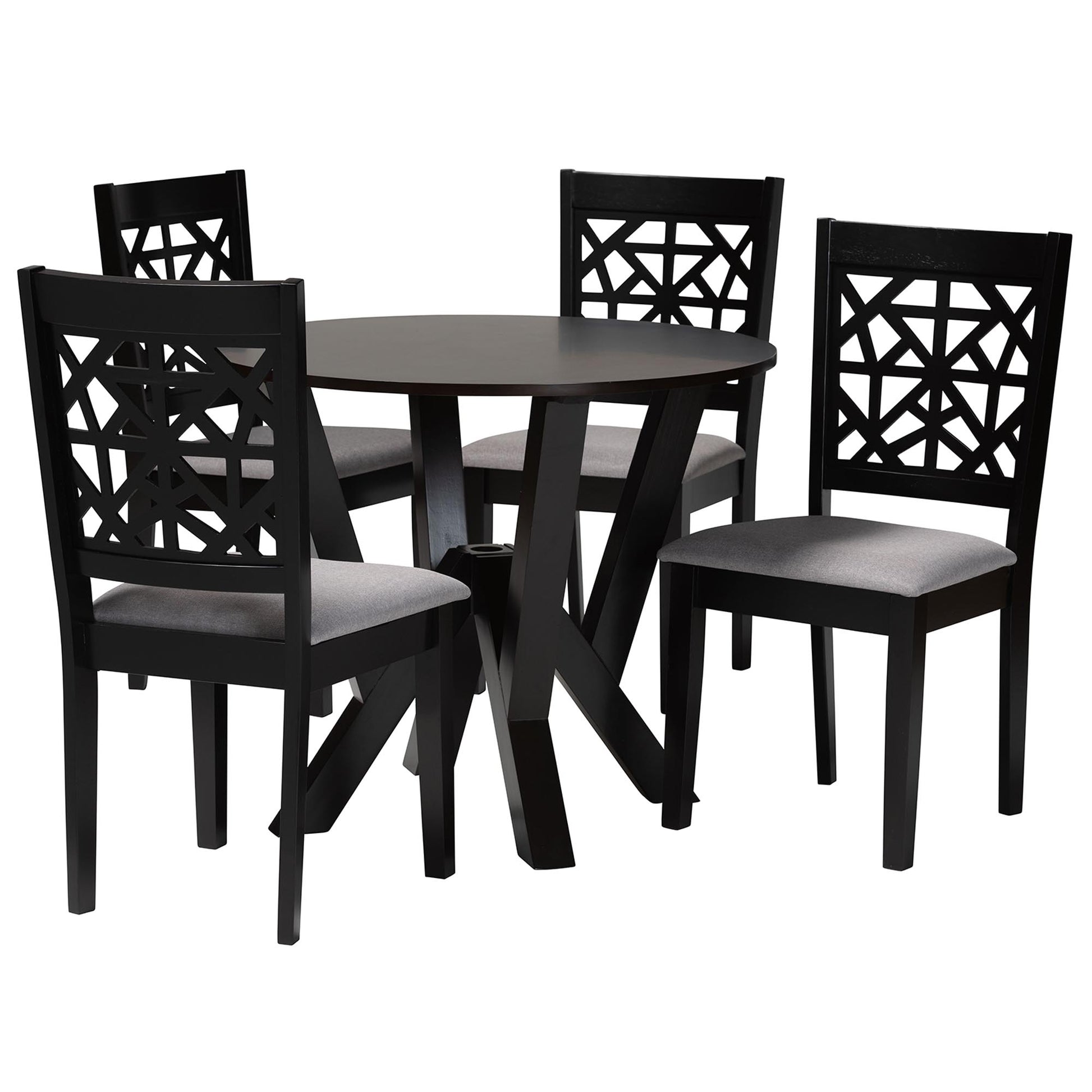 Baxton Studio Felice Modern Grey Fabric and Dark Brown Finished Wood 5-Piece Dining Set | Dining Sets | Modishstore - 2