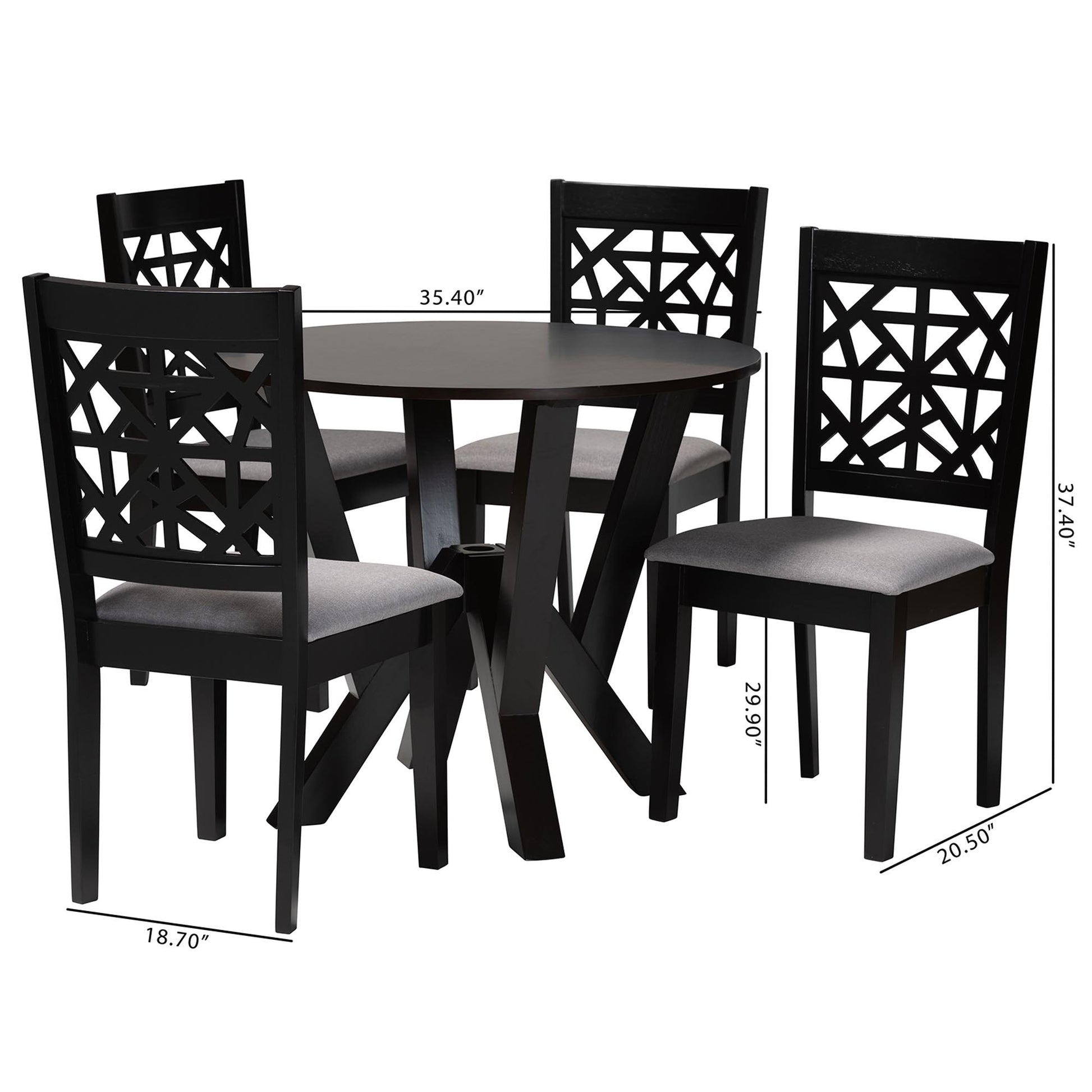 Baxton Studio Felice Modern Grey Fabric and Dark Brown Finished Wood 5-Piece Dining Set | Dining Sets | Modishstore - 10