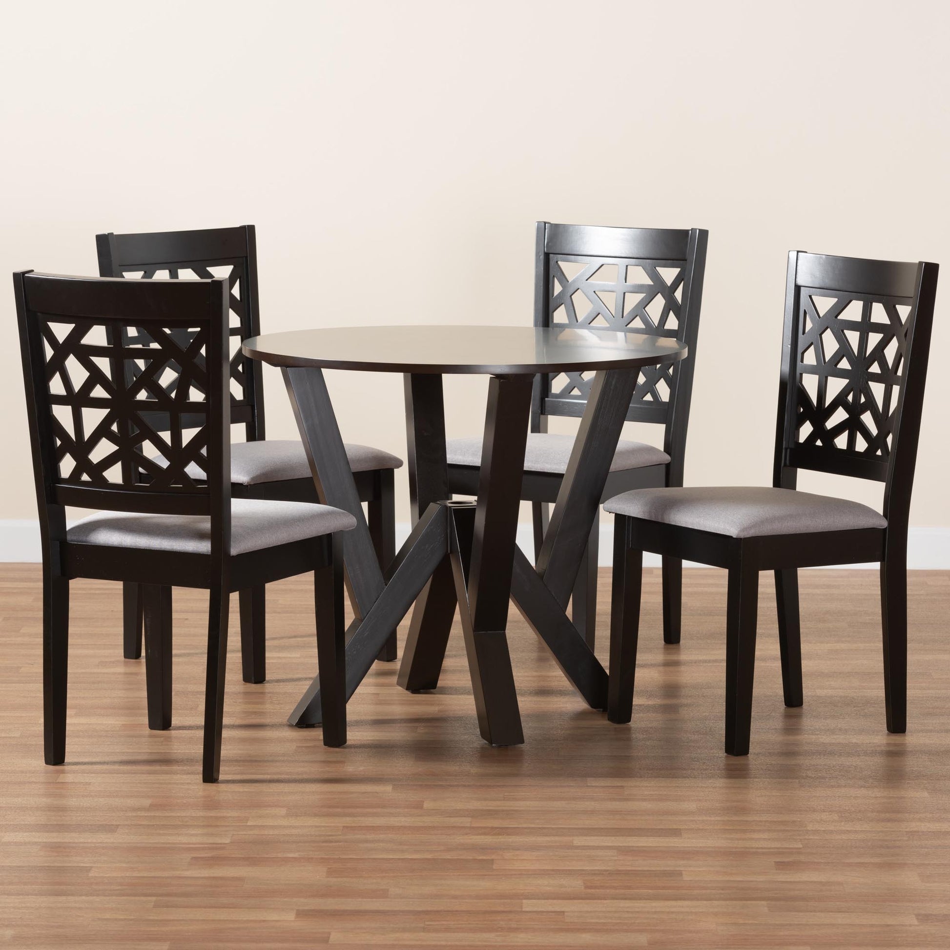 Baxton Studio Felice Modern Grey Fabric and Dark Brown Finished Wood 5-Piece Dining Set | Dining Sets | Modishstore - 9