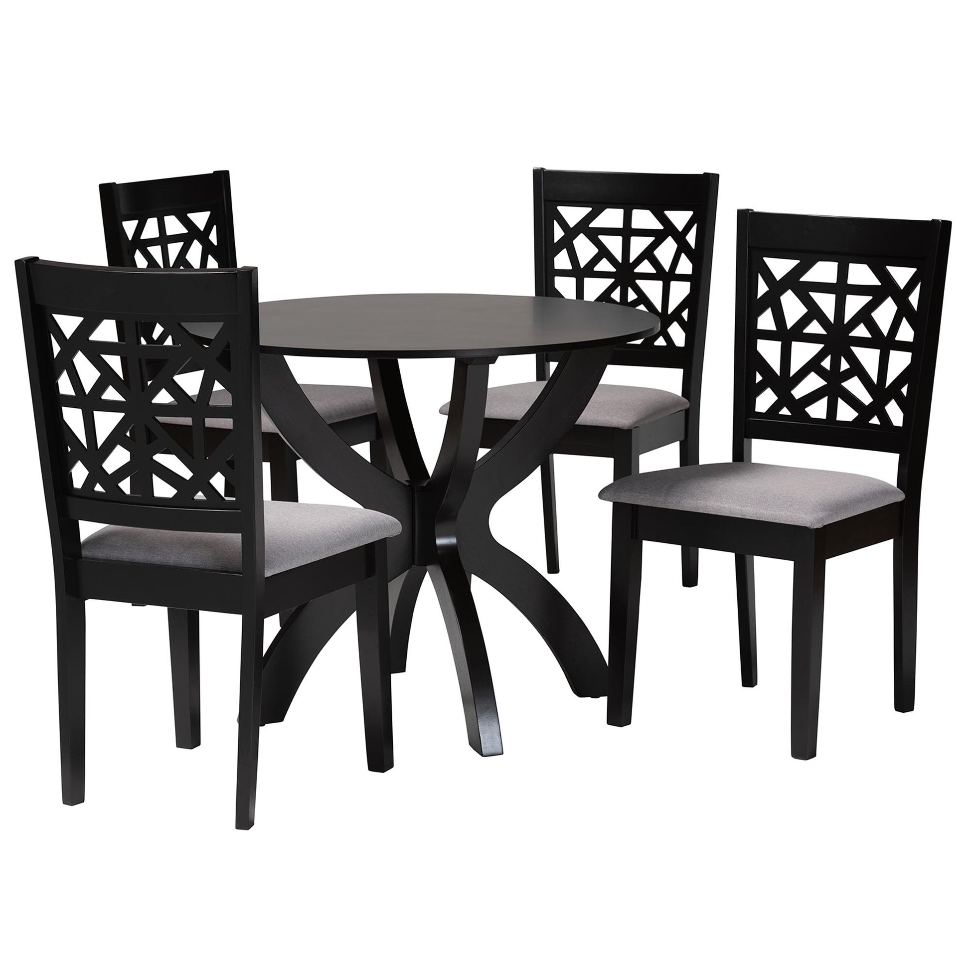 Baxton Studio Lena Modern Grey Fabric and Dark Brown Finished Wood 5-Piece Dining Set | Dining Sets | Modishstore - 2