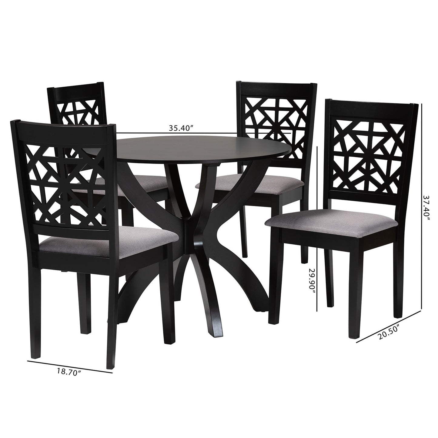 Baxton Studio Lena Modern Grey Fabric and Dark Brown Finished Wood 5-Piece Dining Set | Dining Sets | Modishstore - 10