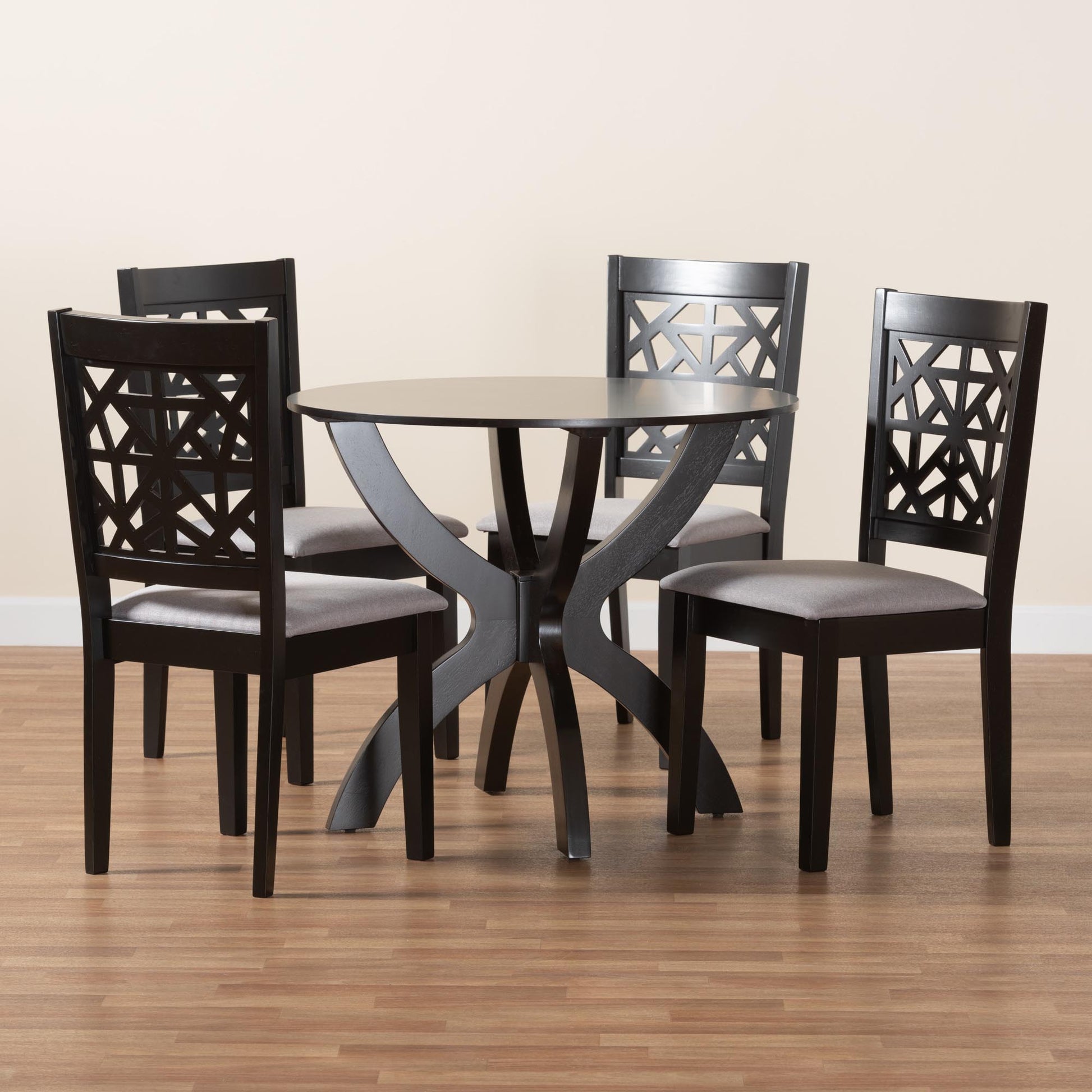 Baxton Studio Lena Modern Grey Fabric and Dark Brown Finished Wood 5-Piece Dining Set | Dining Sets | Modishstore - 9