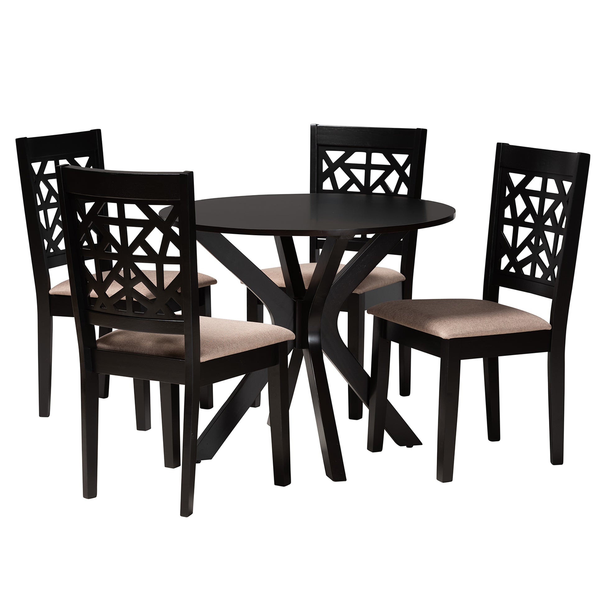 Baxton Studio Karel Modern Beige Fabric and Espresso Brown Finished Wood 5-Piece Dining Set | Dining Sets | Modishstore - 2