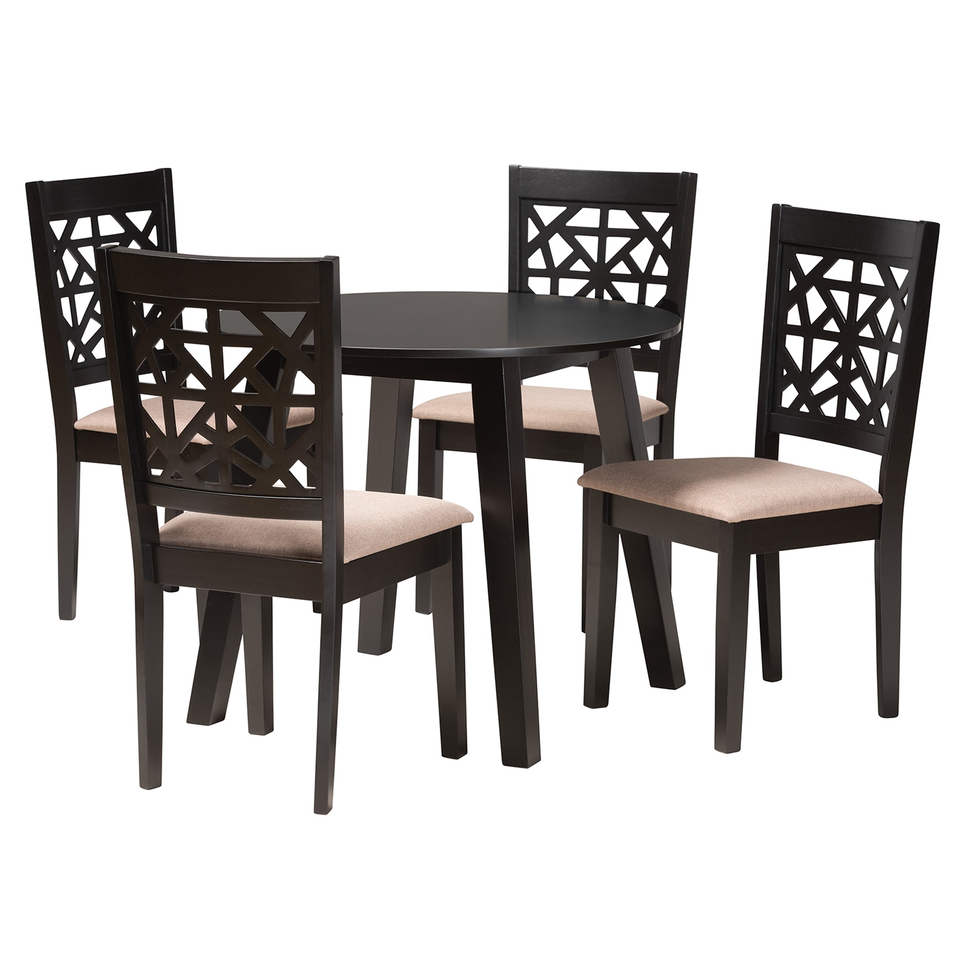 Baxton Studio Aiden Modern Beige Fabric and Dark Brown Finished Wood 5-Piece Dining Set | Dining Sets | Modishstore - 4