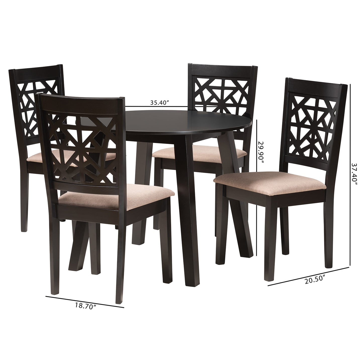 Baxton Studio Aiden Modern Beige Fabric and Dark Brown Finished Wood 5-Piece Dining Set | Dining Sets | Modishstore - 3