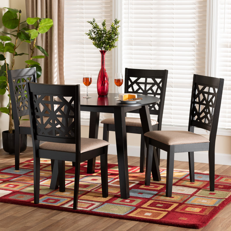 Baxton Studio Aiden Modern Beige Fabric and Dark Brown Finished Wood 5-Piece Dining Set | Dining Sets | Modishstore