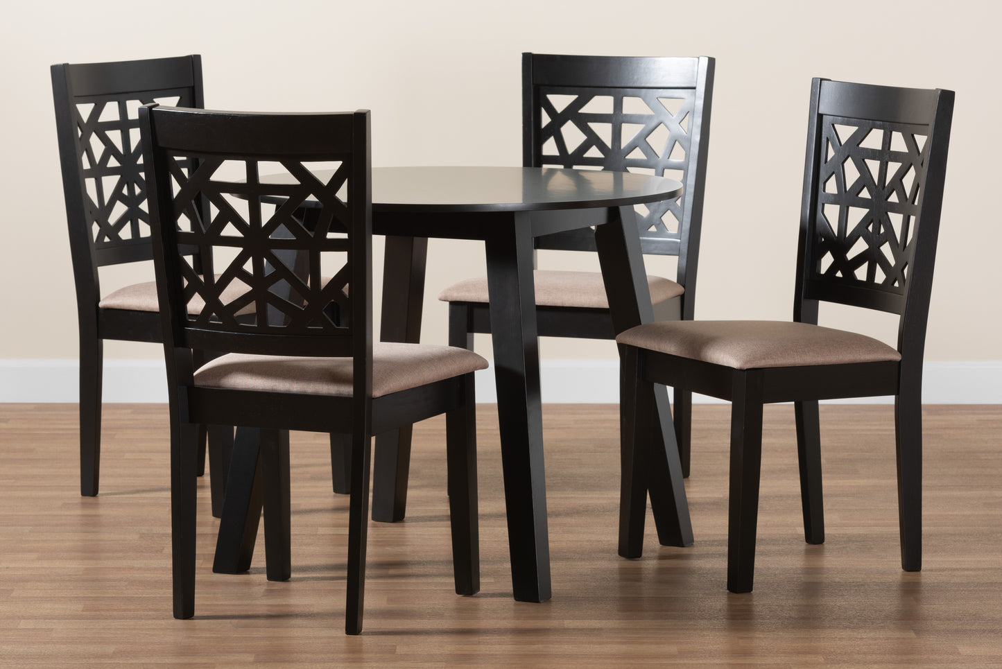 Baxton Studio Aiden Modern Beige Fabric and Dark Brown Finished Wood 5-Piece Dining Set | Dining Sets | Modishstore - 2