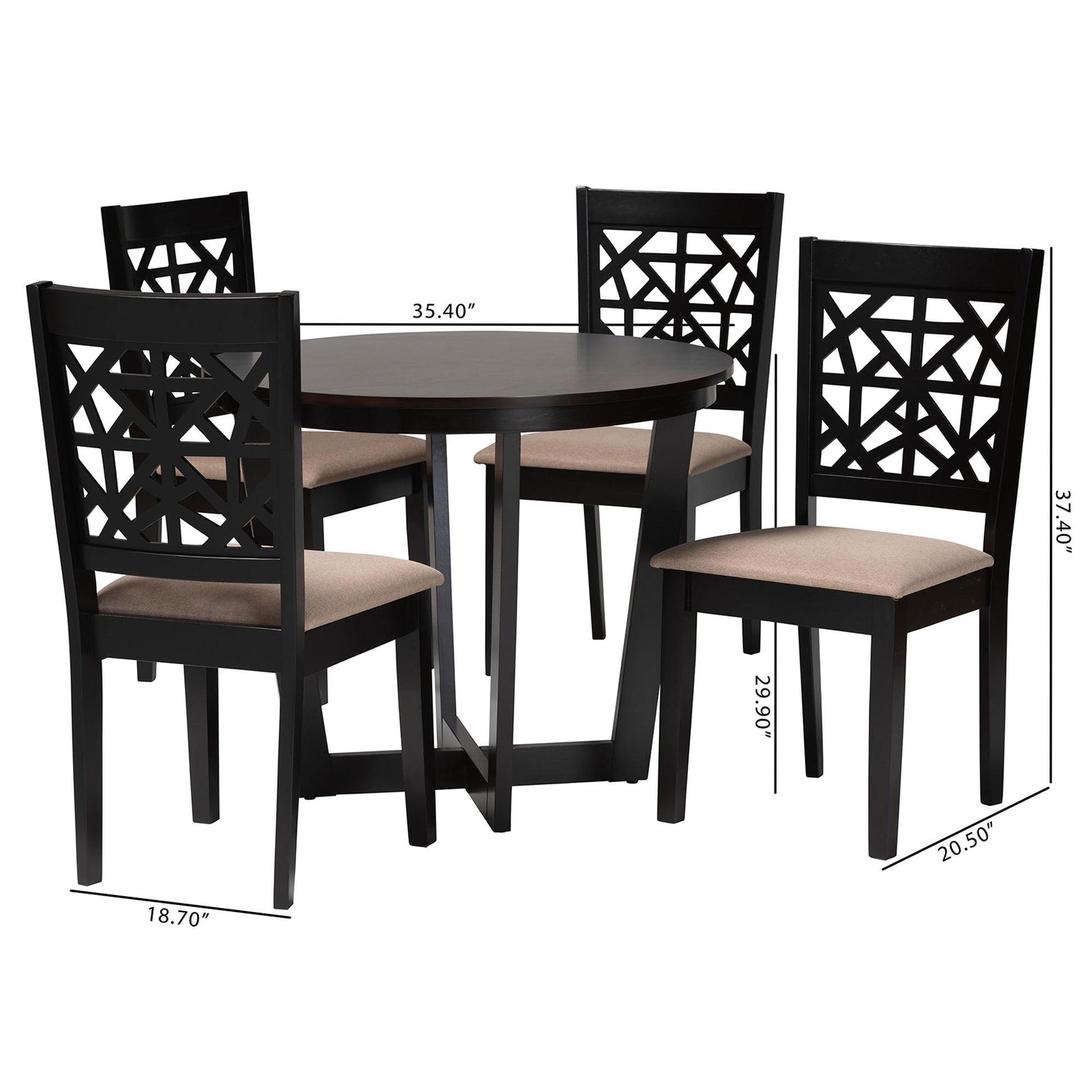 Baxton Studio Jamie Moden Grey Fabric and Dark Brown Finished Wood 5-Piece Dining Set | Dining Sets | Modishstore - 13