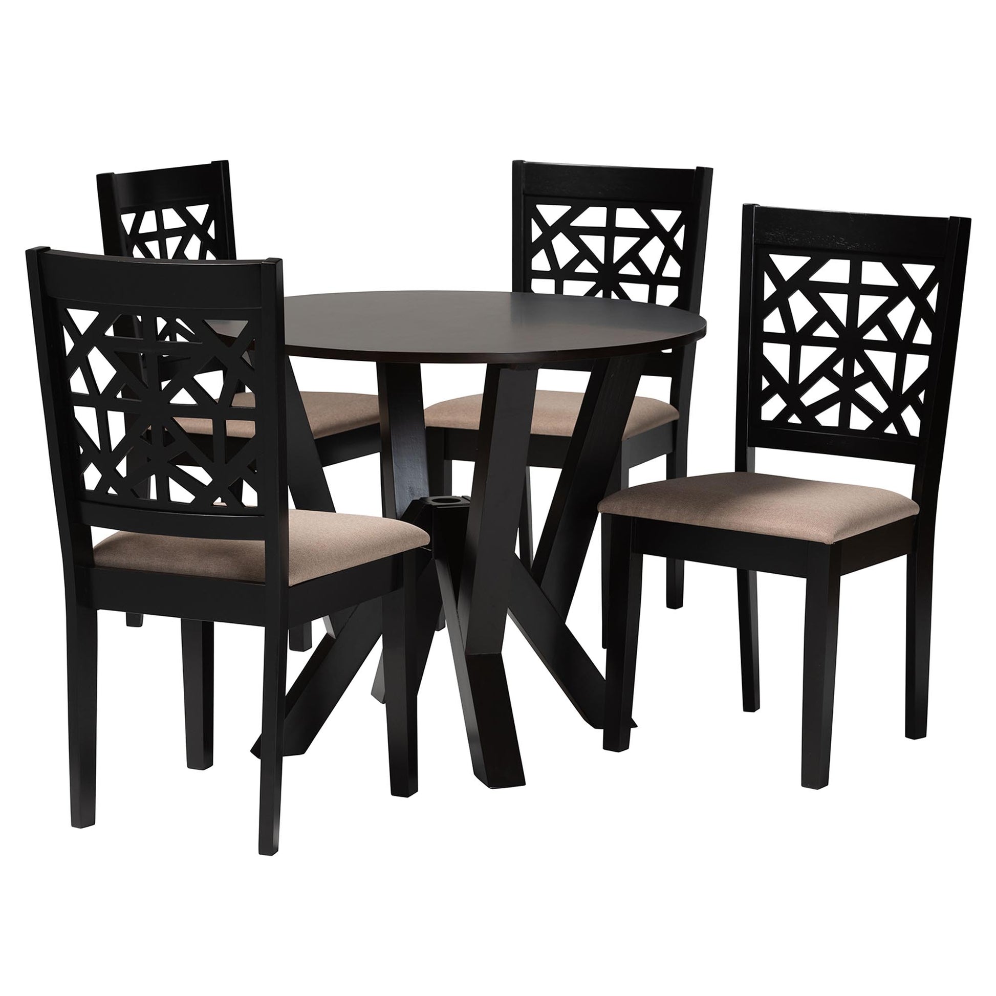 Baxton Studio Felice Modern Beige Fabric and Dark Brown Finished Wood 5-Piece Dining Set | Dining Sets | Modishstore - 2