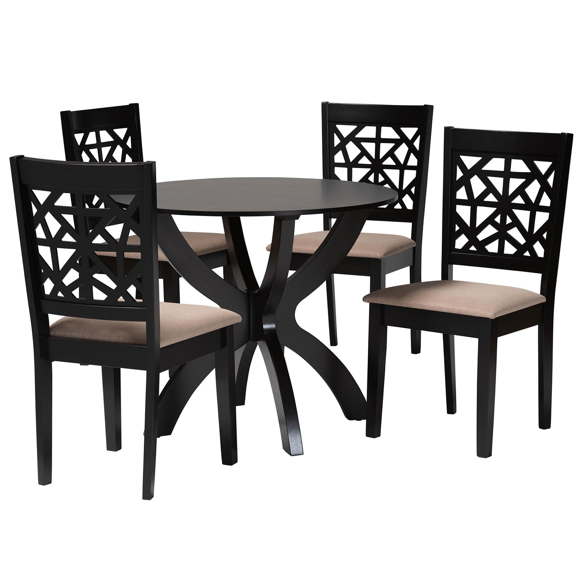 Baxton Studio Lena Modern Beige Fabric and Dark Brown Finished Wood 5-Piece Dining Set | Dining Sets | Modishstore - 4