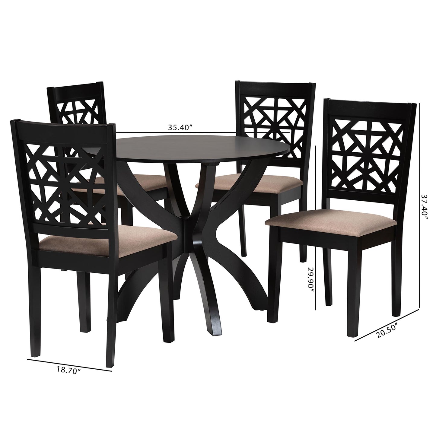 Baxton Studio Lena Modern Beige Fabric and Dark Brown Finished Wood 5-Piece Dining Set | Dining Sets | Modishstore - 3