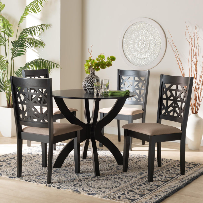 Baxton Studio Lena Modern Beige Fabric and Dark Brown Finished Wood 5-Piece Dining Set | Dining Sets | Modishstore