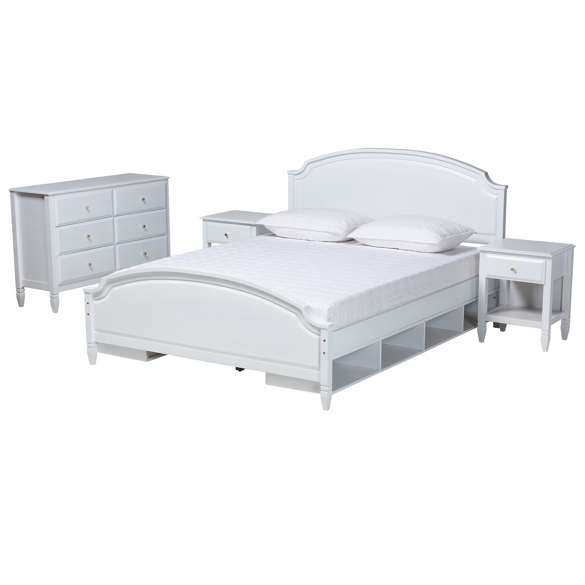 Baxton Studio Elise Classic and Transitional White Finished Wood Queen Size 4-Piece Bedroom Set | Beds | Modishstore - 2