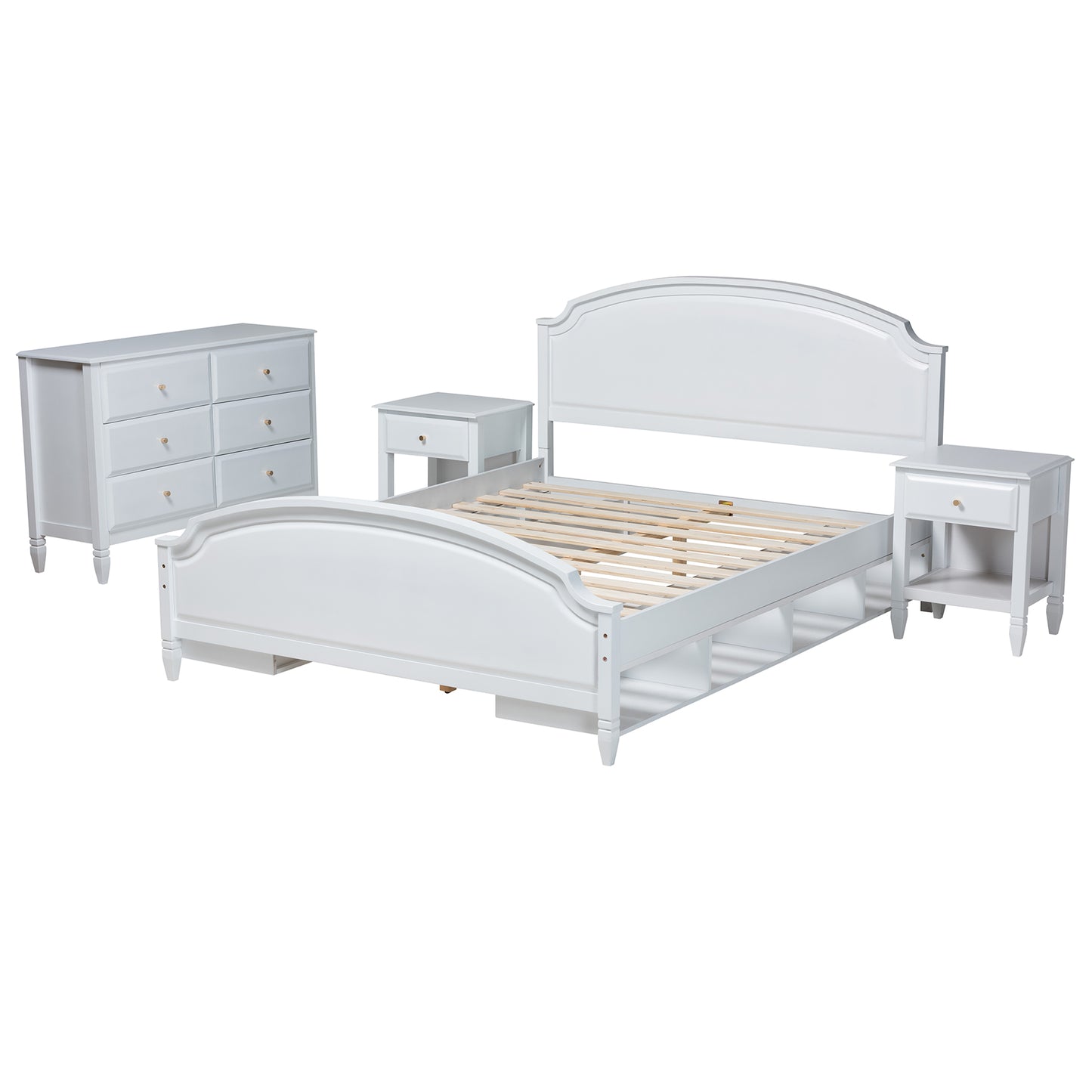 Baxton Studio Elise Classic and Transitional White Finished Wood Queen Size 4-Piece Bedroom Set | Beds | Modishstore - 3