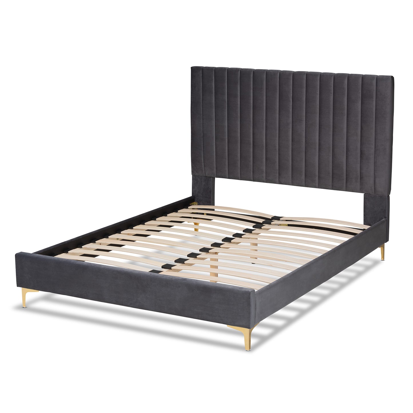 Baxton Studio Serrano Contemporary Glam and Luxe Grey Velvet Fabric Upholstered and Gold Metal Full Size Platform Bed | Beds | Modishstore - 4