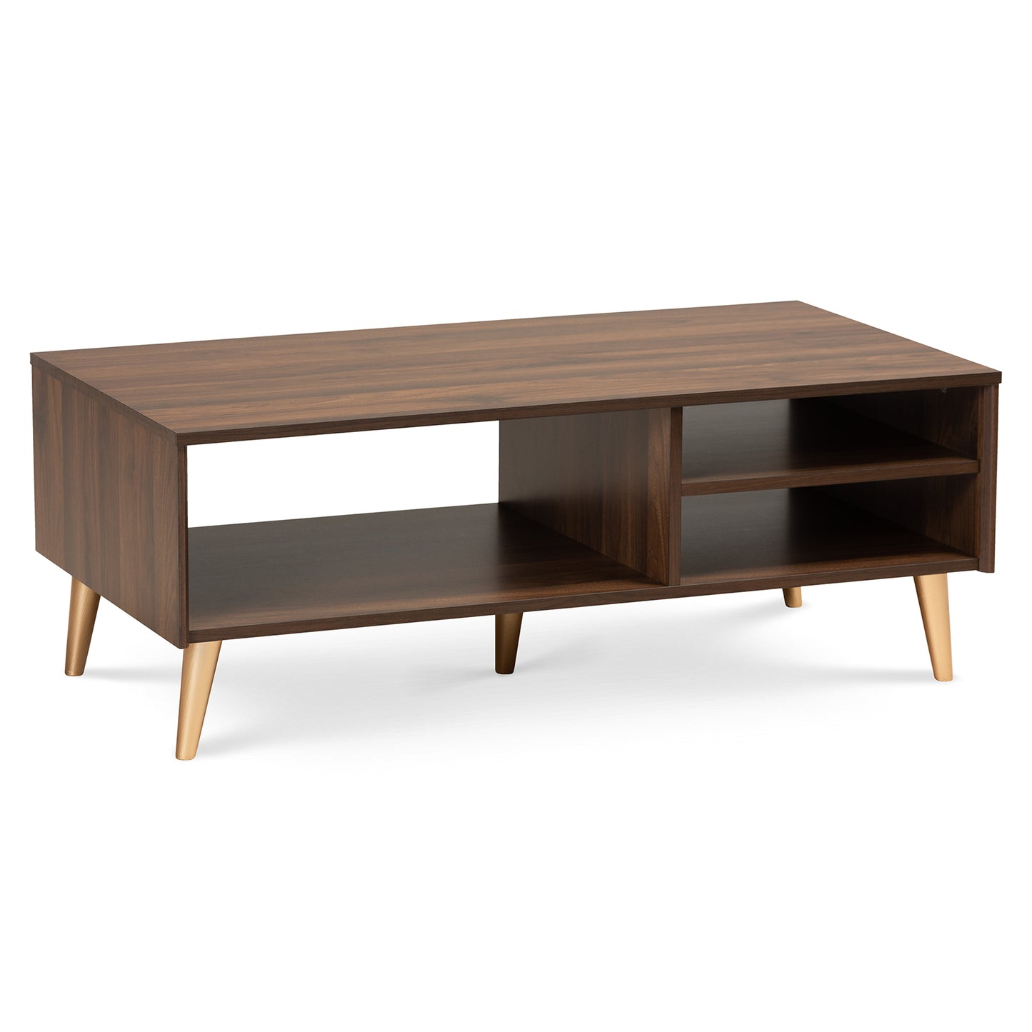 Baxton Studio Landen Mid-Century Modern Walnut Brown and Gold Finished Wood Coffee Table | Coffee Tables | Modishstore - 3