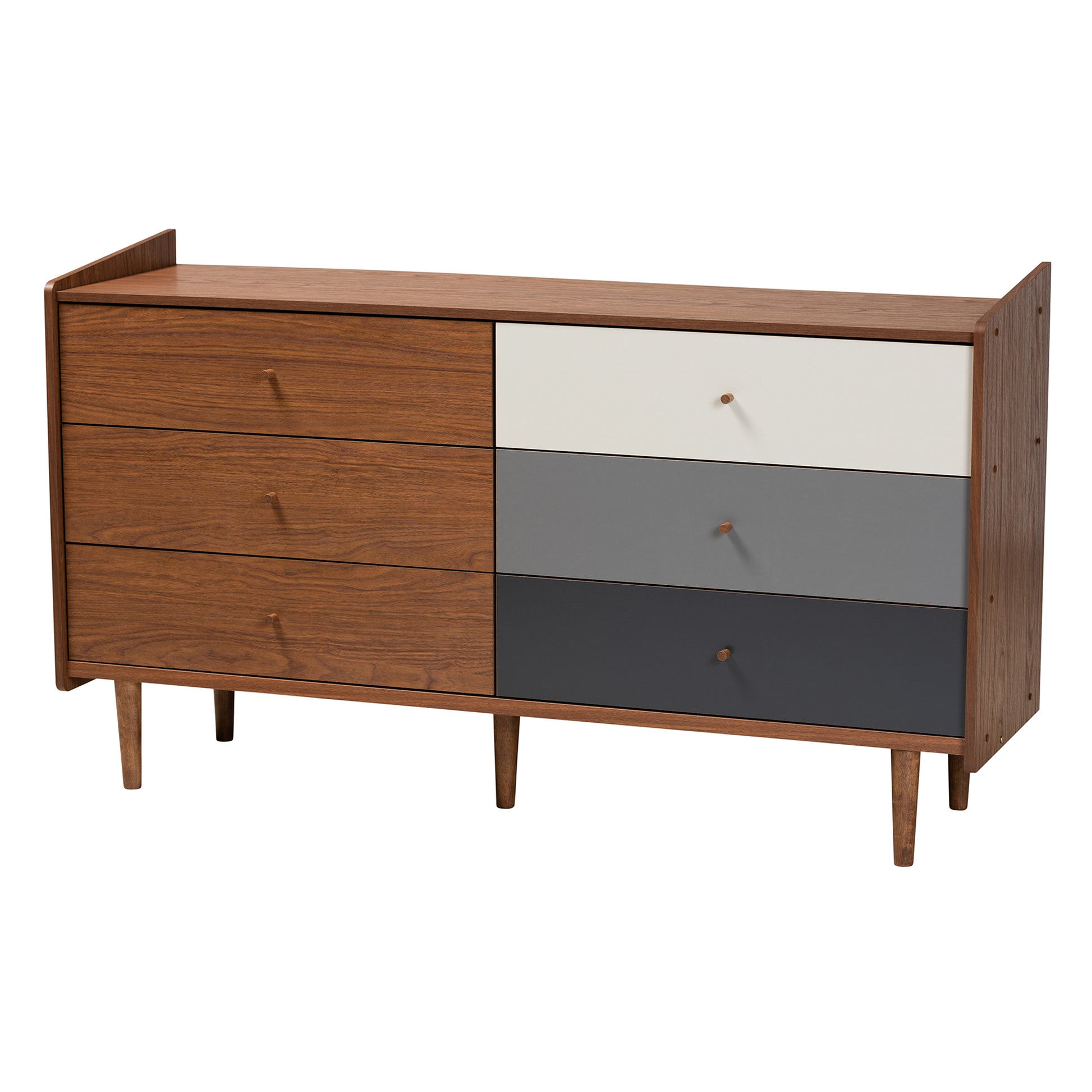 Baxton Studio Halden Mid-Century Modern Multicolor Walnut Brown and Grey Gradient Finished Wood 3-Piece Storage Set | Bedroom Sets | Modishstore - 7