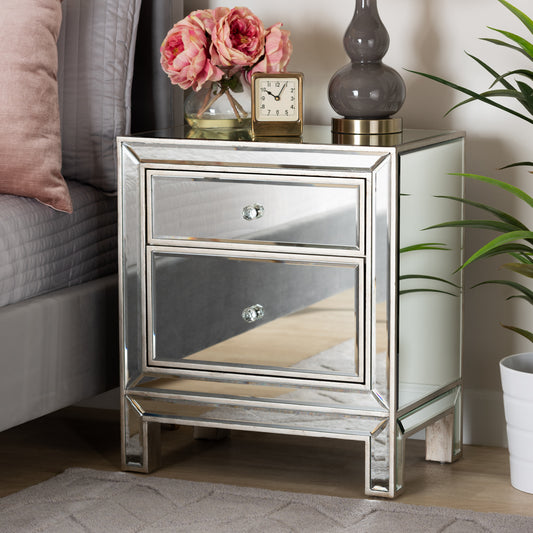 Baxton Studio Fadri Contemporary Glam and Luxe Mirrored 2-Drawer End Table | Cabinets | Modishstore